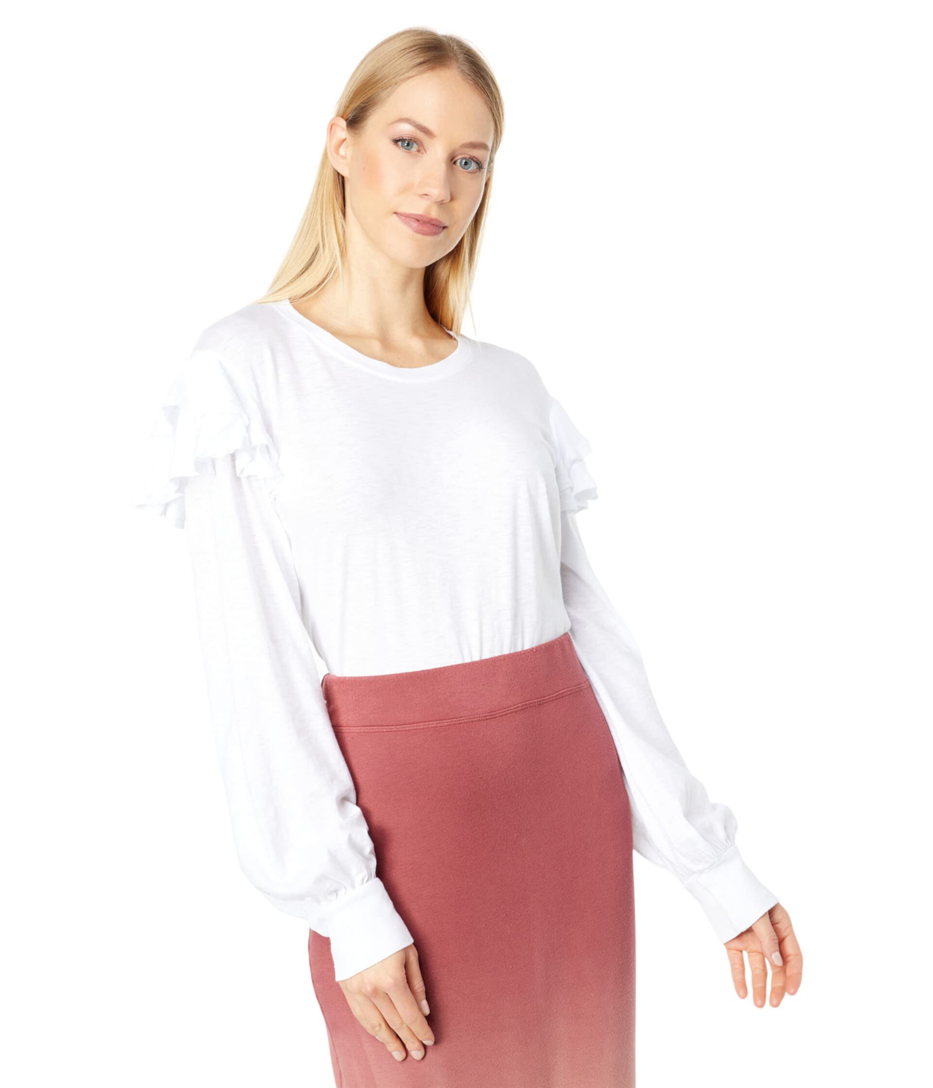 Ruffle Shoulder Long Sleeve Tee in Pima Cotton Sundry