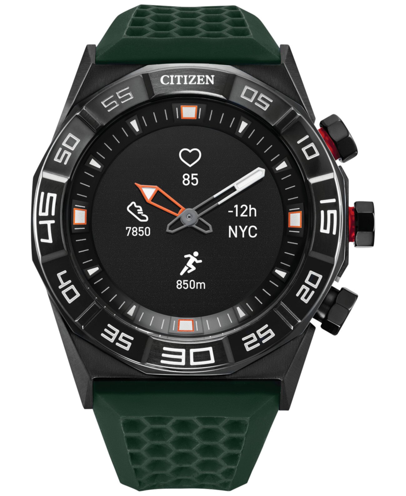 Мужские умные часы CZ Smart Hybrid HR с зеленым ремешком, 44 мм Citizen