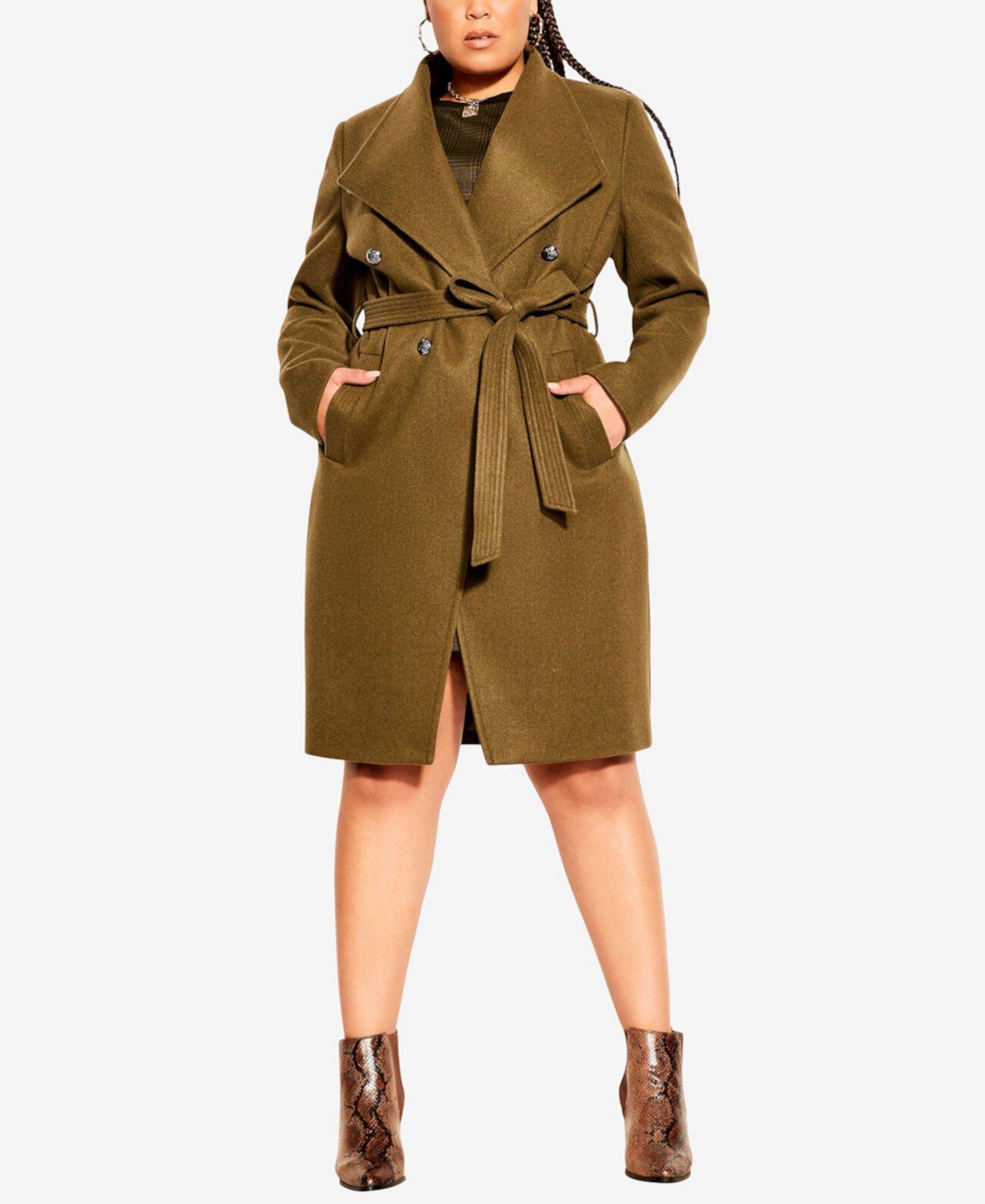 Модное пальто больших размеров нахальный в стиле милитари City Chic