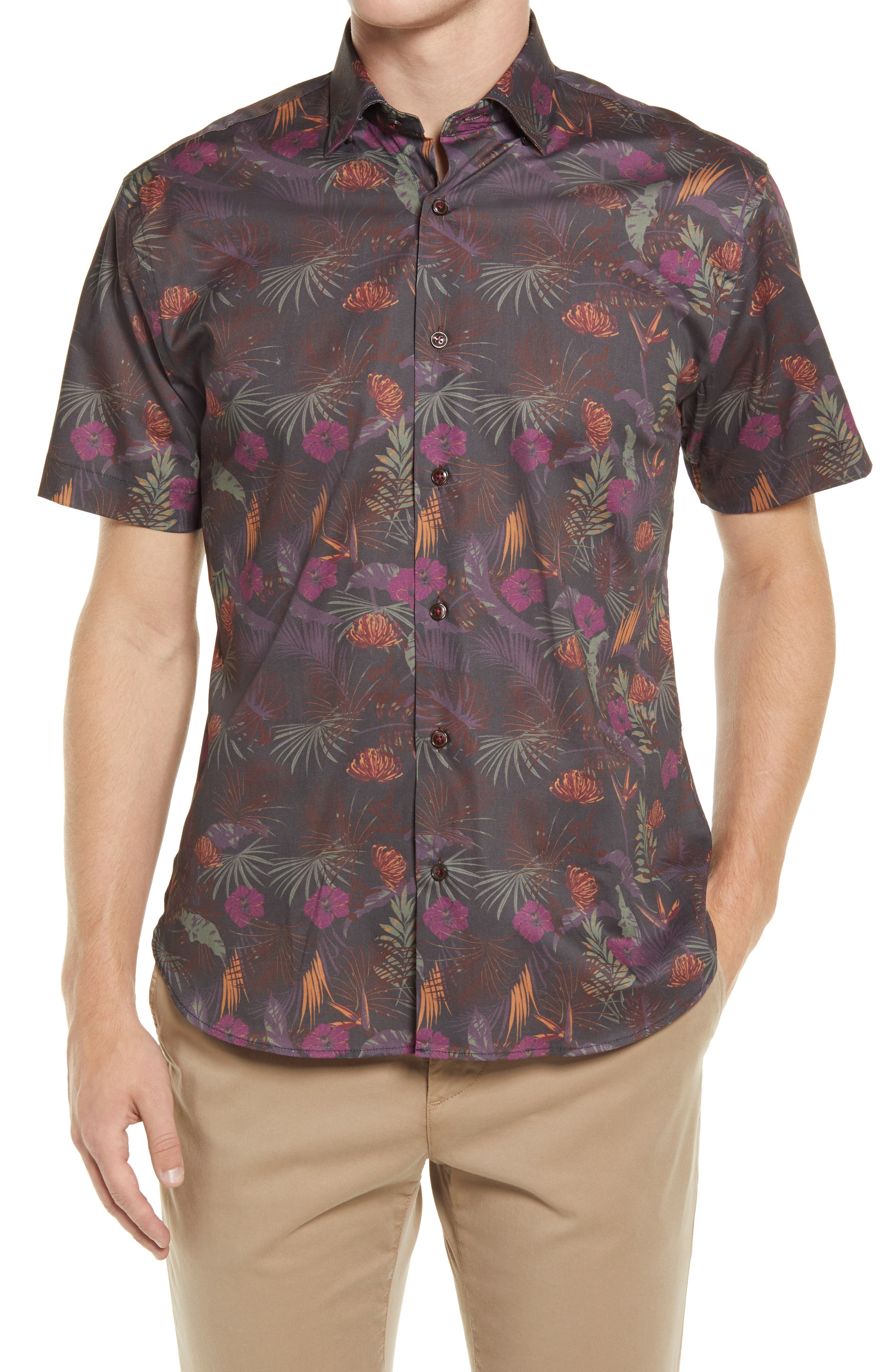 Эластичная рубашка с короткими рукавами и пуговицами Winey Roads с цветочным рисунком Jeff