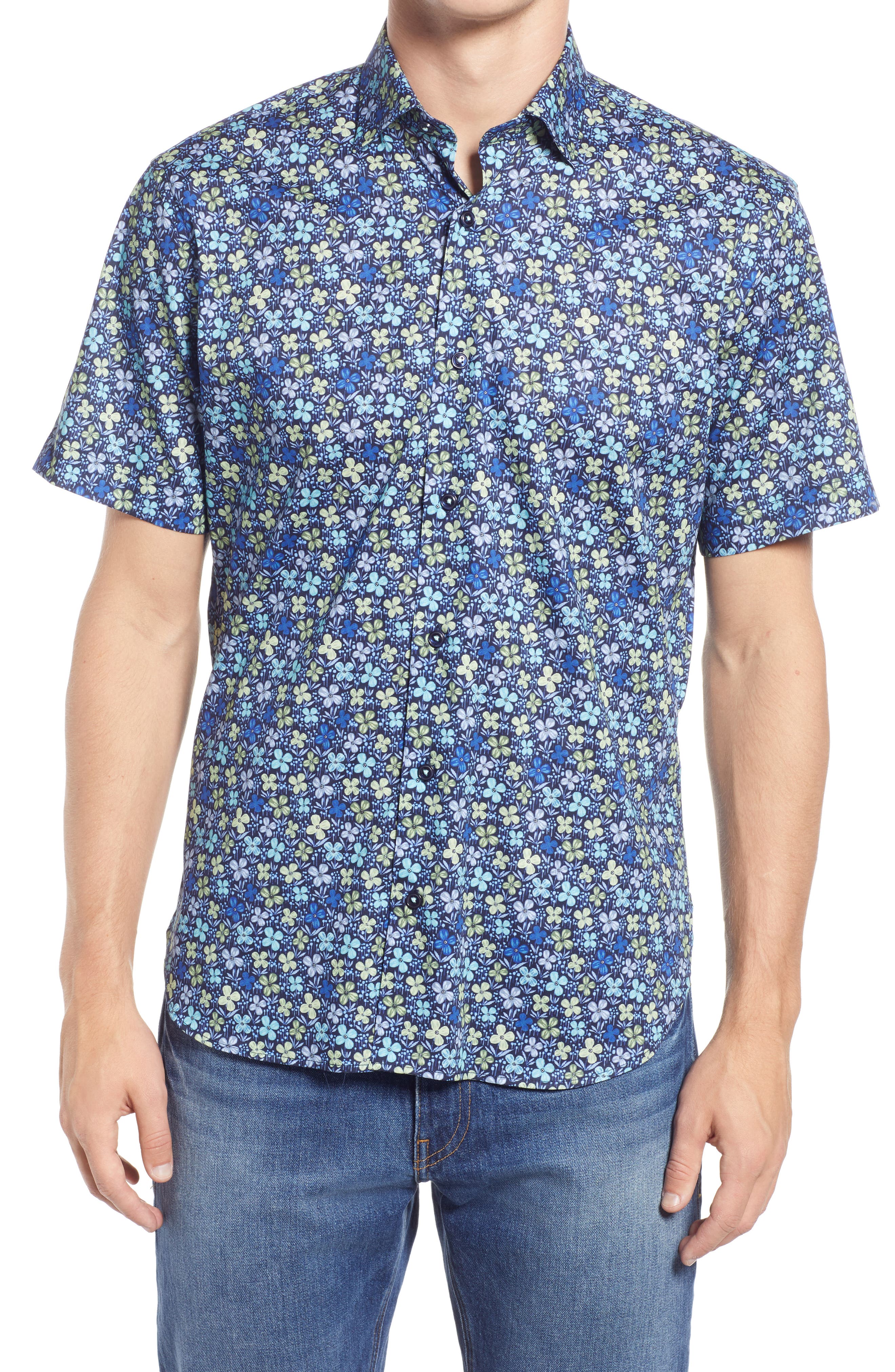 Эластичная рубашка с короткими рукавами и пуговицами Sonoma с цветочным рисунком Jeff