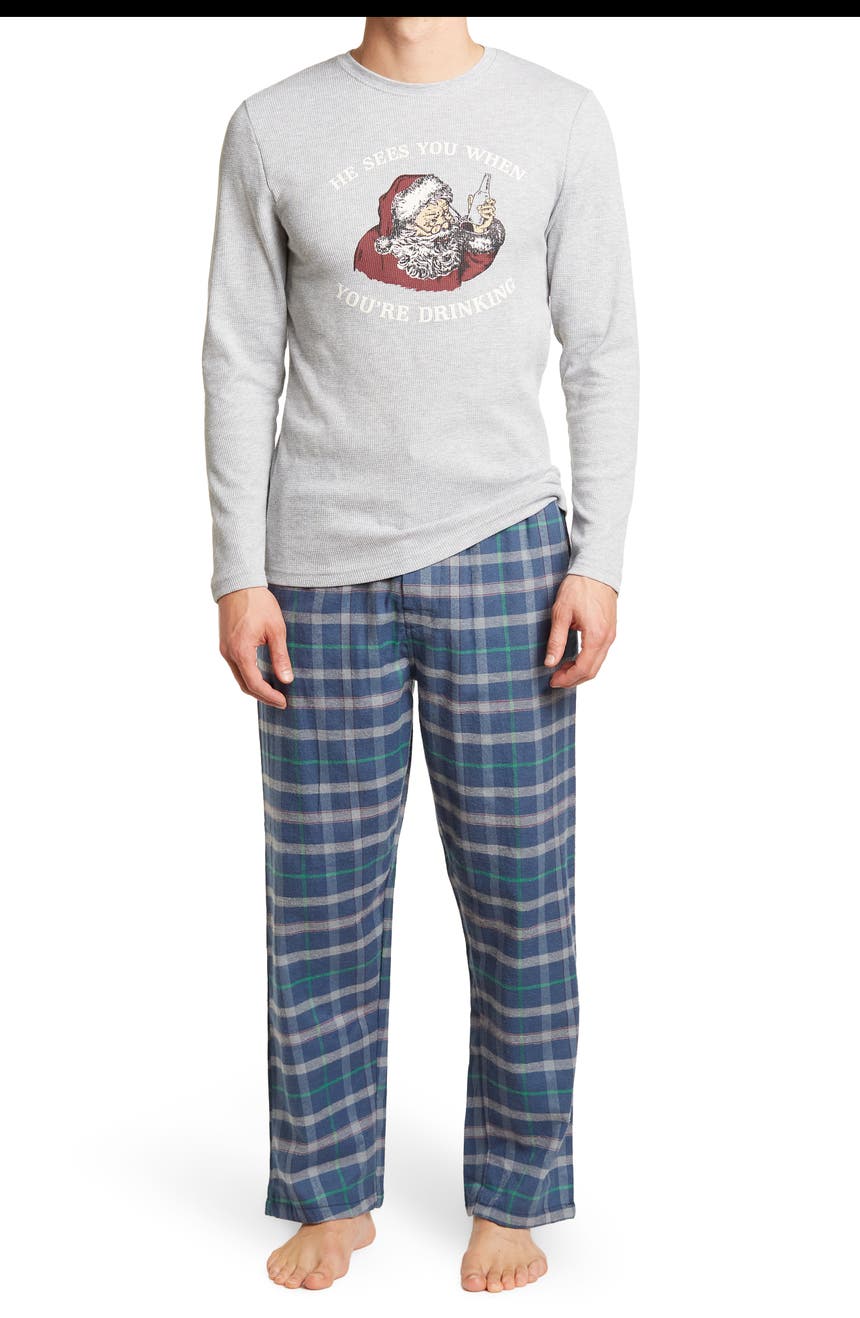 Санта-Клаус с длинными рукавами и фланелевыми брюками в шотландскую клетку, пижамный комплект из двух предметов Lucky Brand