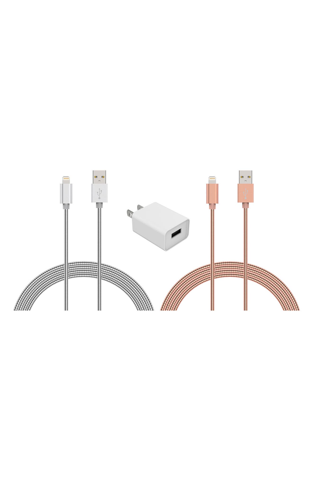 USB-кабель для зарядки и адаптер Lightning, набор из 3 предметов — серебристый/розовое золото THE POSH TECH