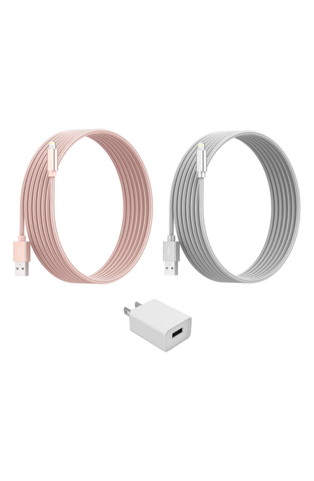 USB-кабель для зарядки и адаптер Lightning, набор из 3 предметов — серебристый/розовое золото THE POSH TECH