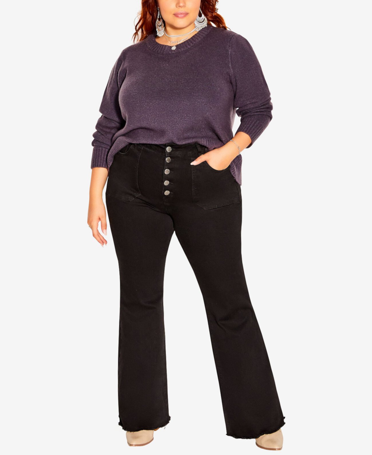 Модные расклешенные джинсы больших размеров Angel City Chic