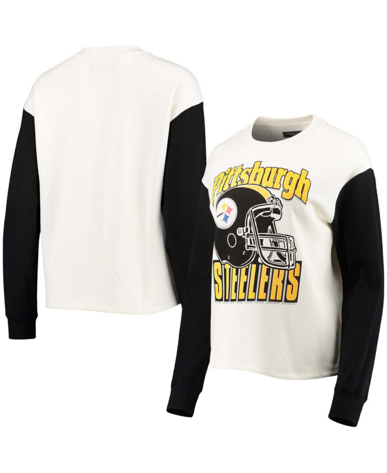 Женский черный свитшот-пуловер с контрастными рукавами кремового цвета Pittsburgh Steelers Junk Food