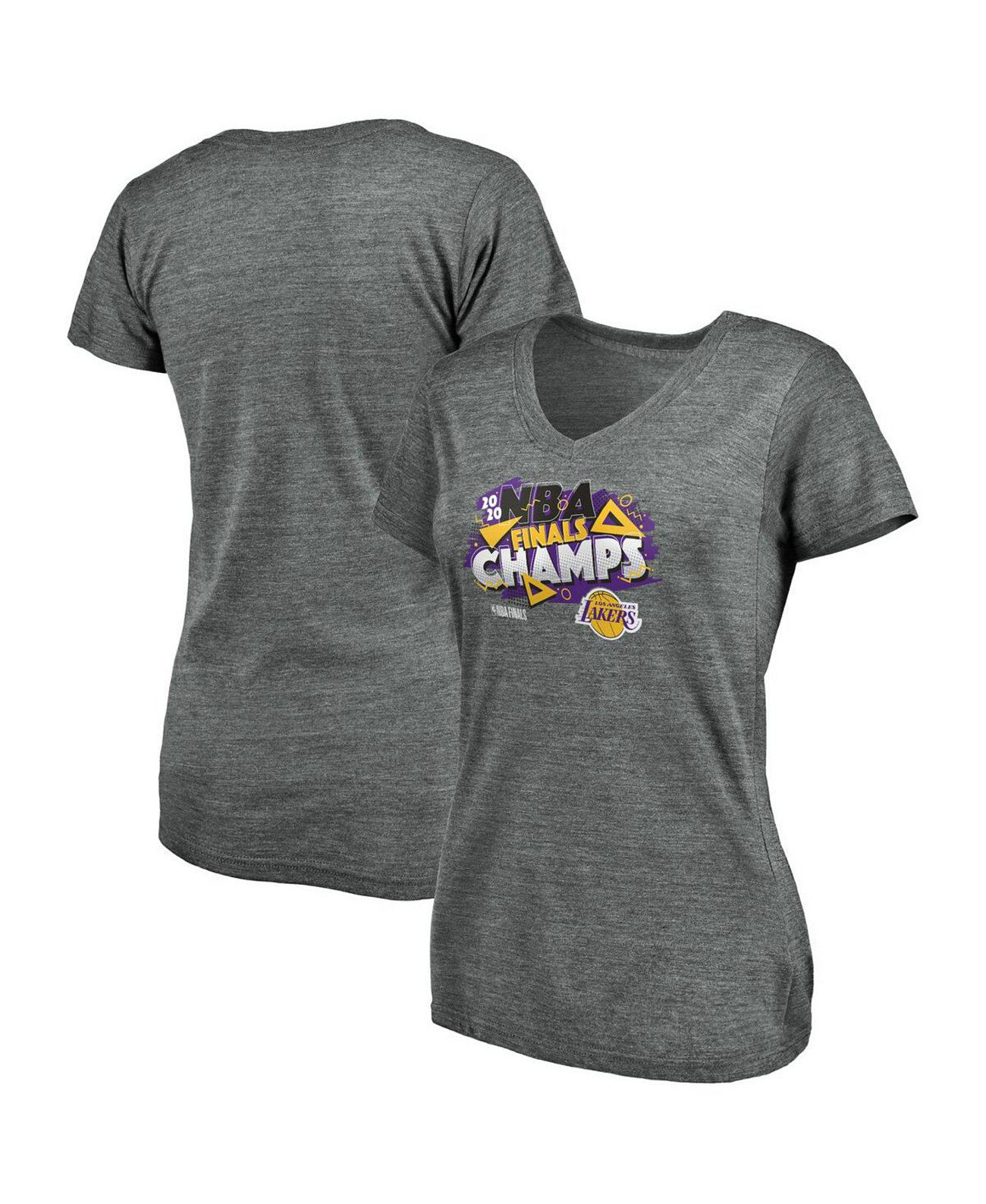 Женская футболка с V-образным вырезом из Хизер Грей Los Angeles Lakers 2020 Nba Finals Championship Saved By The Buzzer Fanatics