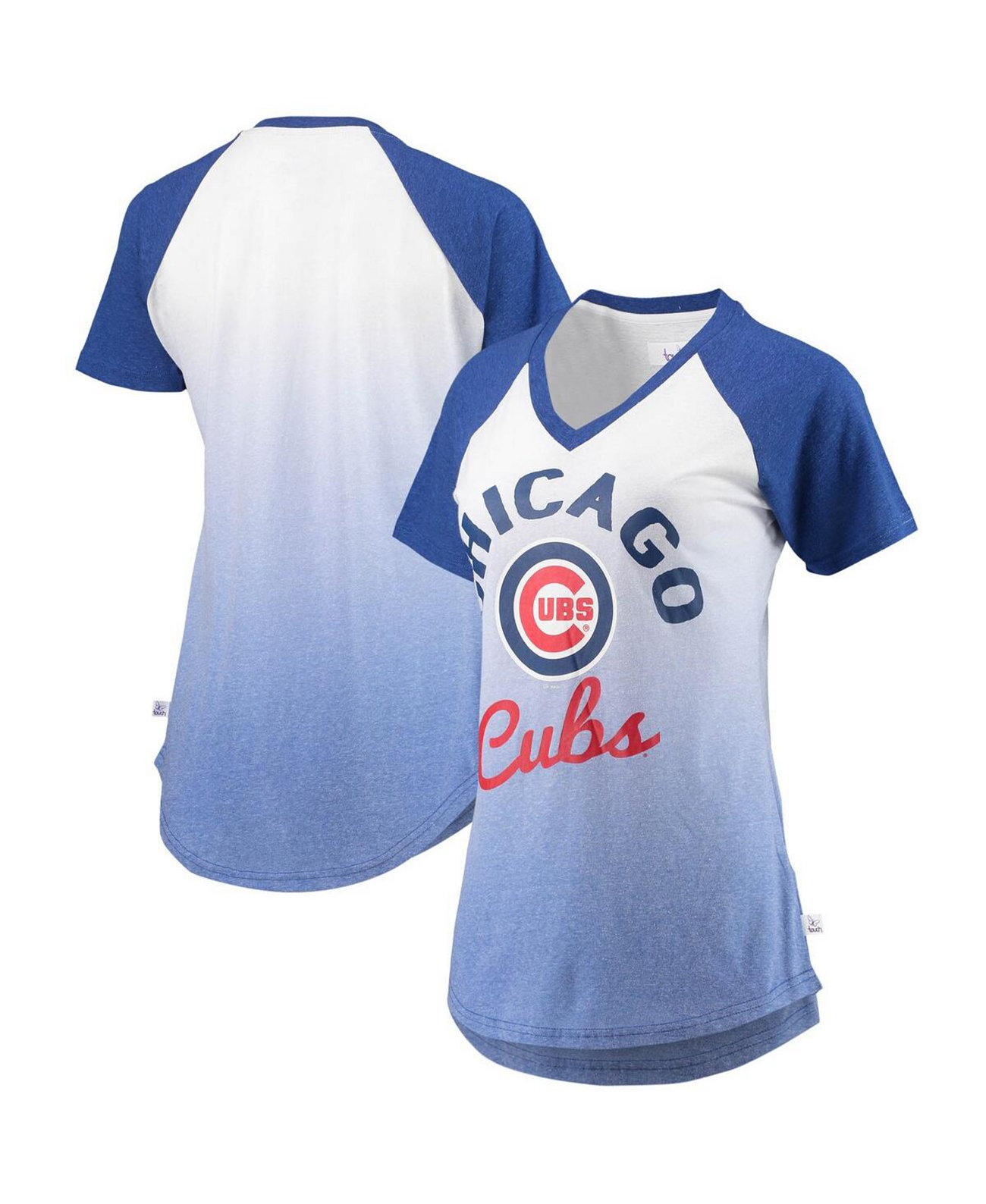Женская футболка Royal and White Chicago Cubs Shortstop Ombre с v-образным вырезом и регланом Touch