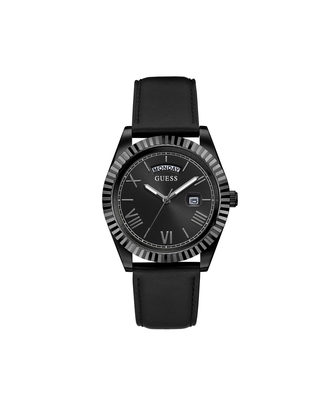 Мужские часы Day-Date с черным кожаным ремешком, 42 мм GUESS