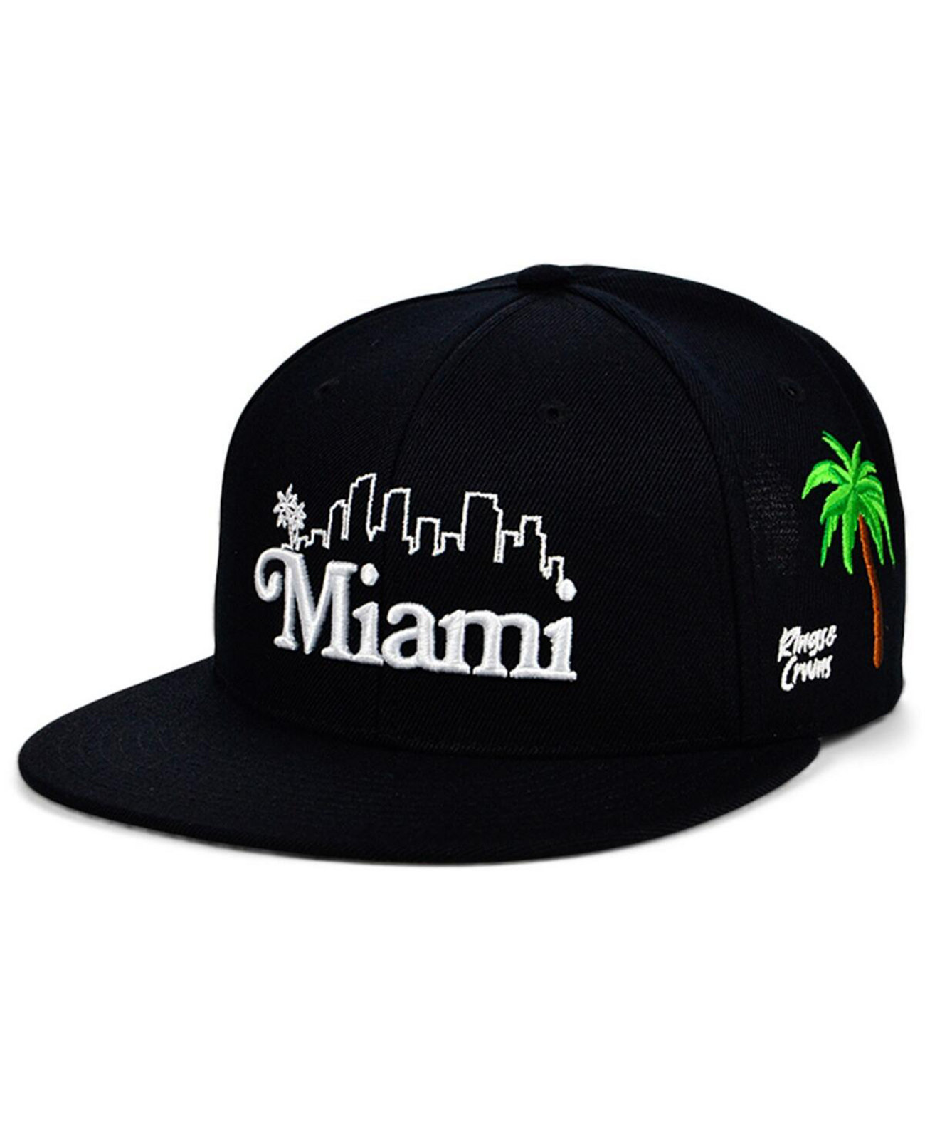 Мужская черная регулируемая шляпа Miami Skyline Snapback Snapback Rings & Crwns