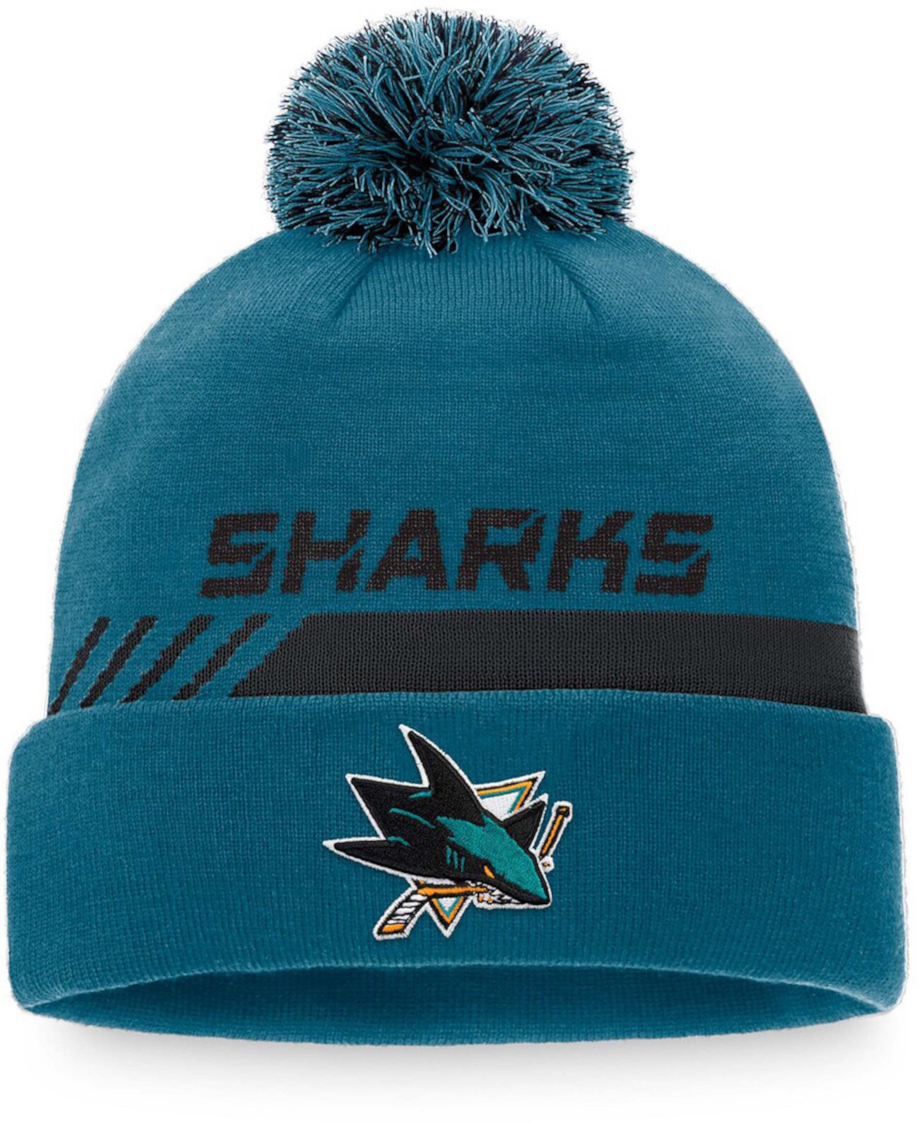 Мужская вязаная шапка с манжетами и манжетами для мужской раздевалки San Jose Sharks Authentic Pro Team с манжетами Fanatics Lids