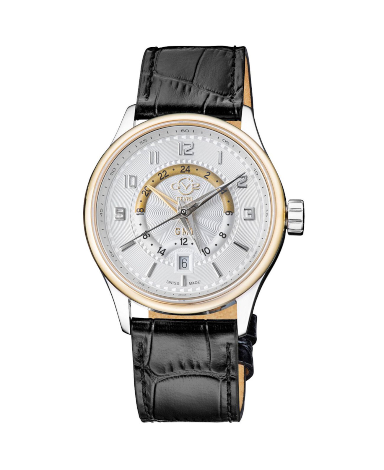 Мужские часы Giromondo Giromondo с черным кожаным швейцарским кварцевым ремешком, 42 мм GV2 Gevril