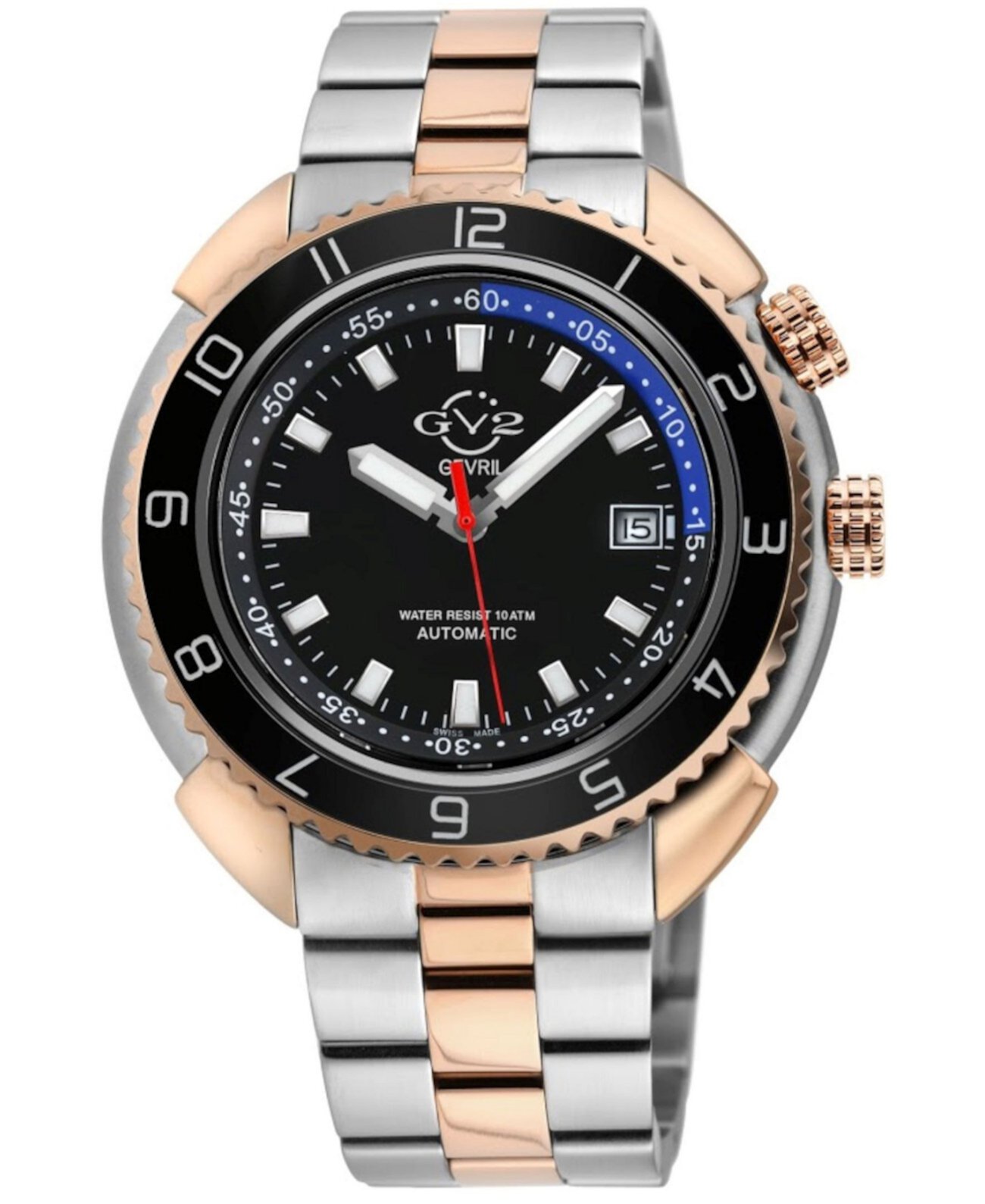 Мужские швейцарские часы с автоматическим браслетом Squalo с двухцветным покрытием из нержавеющей стали и ионным покрытием GV2, 46 мм Gevril