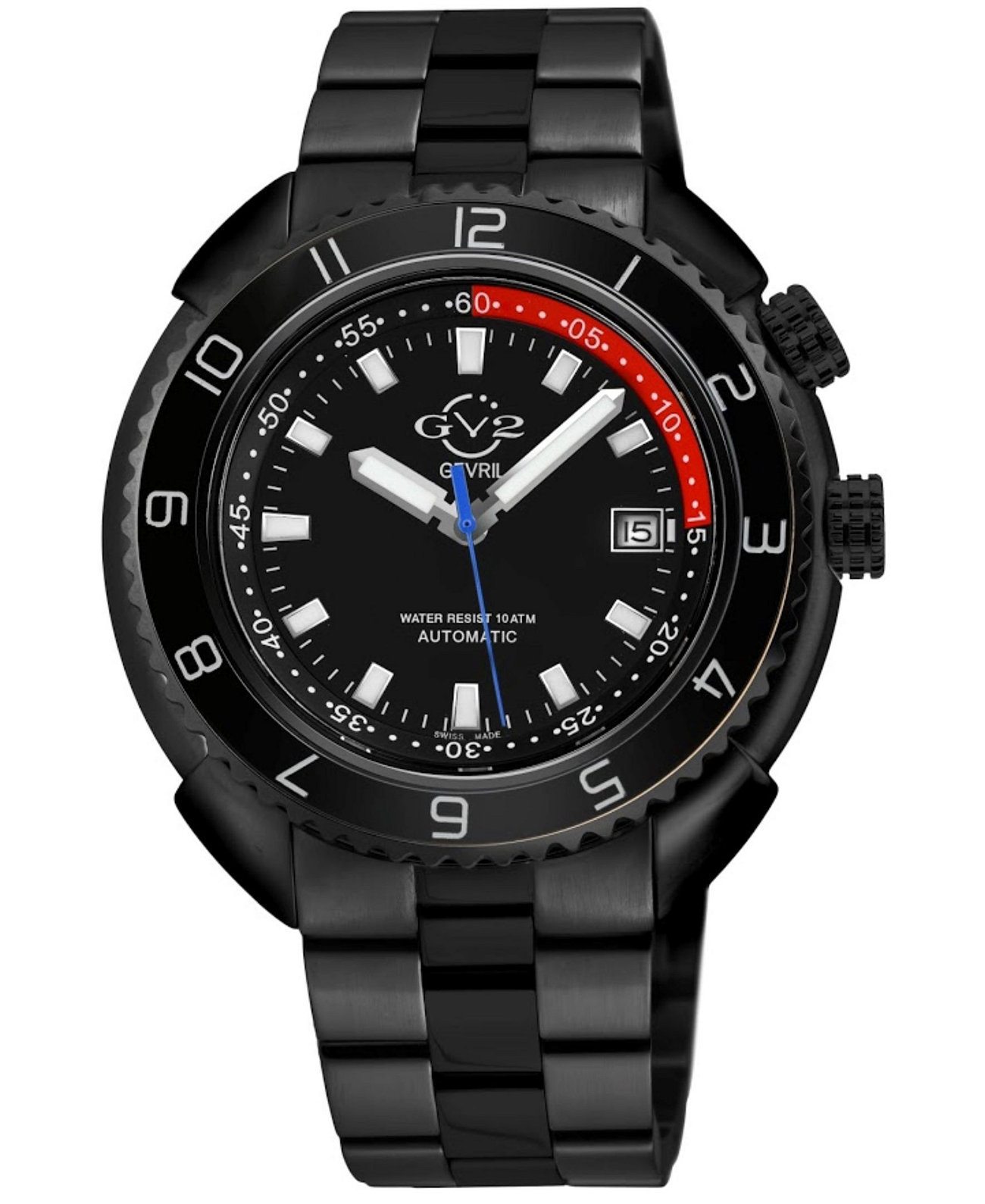 Мужские швейцарские часы с автоматическим браслетом Squalo с черным ионным покрытием GV2, 46 мм Gevril