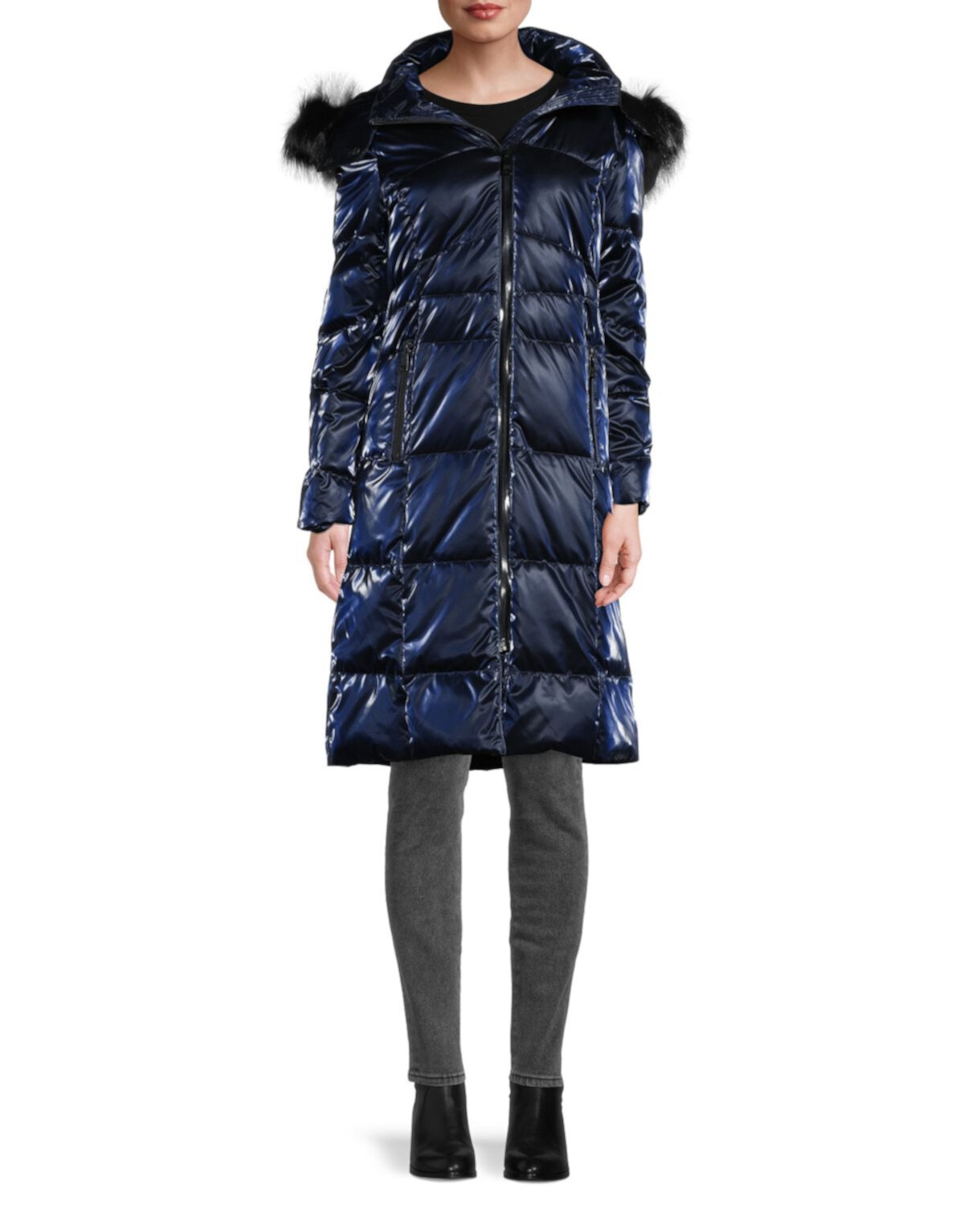 Стеганое пуховое пальто с отделкой из искусственного меха Karl Lagerfeld Paris
