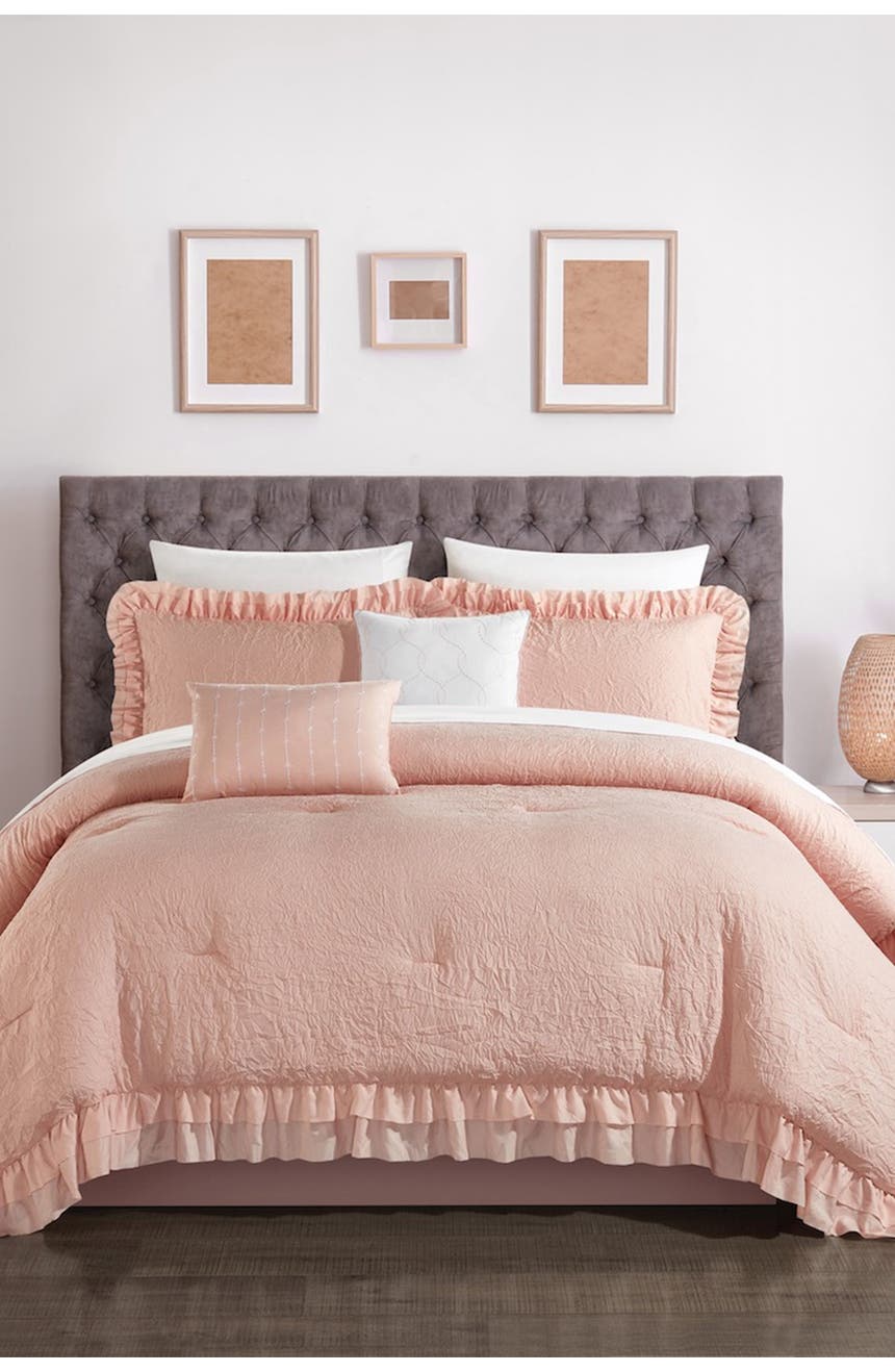 Kinslee Washed Crinkle Design With Ruffled Flange Queen Comforter Set - Румяна - Набор из 5 предметов CHIC