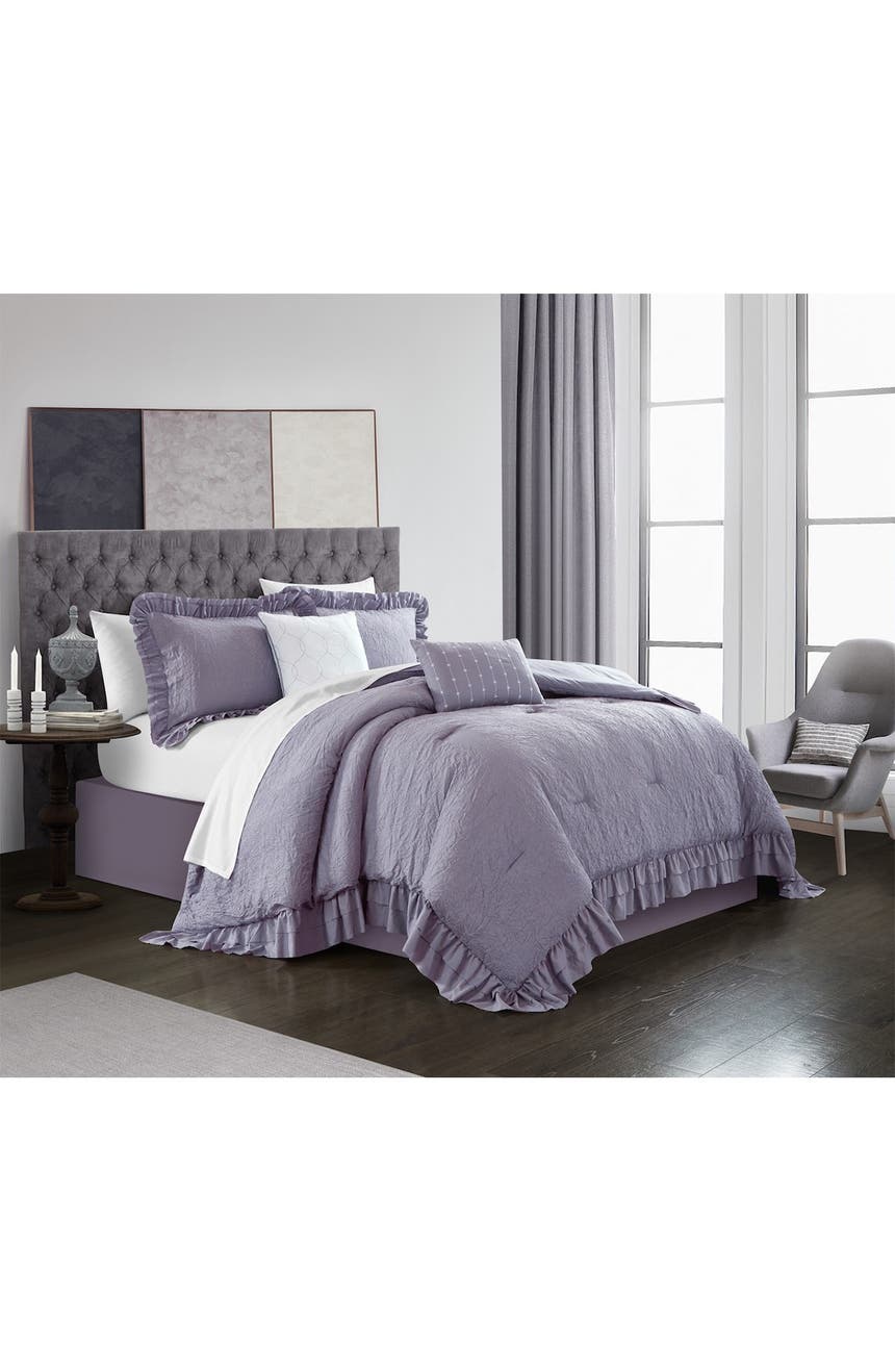 Kinslee Washed Crinkle Design с оборчатым фланцем, комплект двойных одеял - лаванда - набор из 4 предметов CHIC