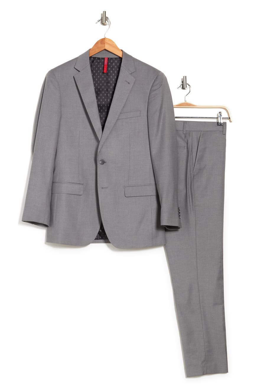 Серый приталенный костюм с двумя пуговицами и лацканами Alessio ZNT18