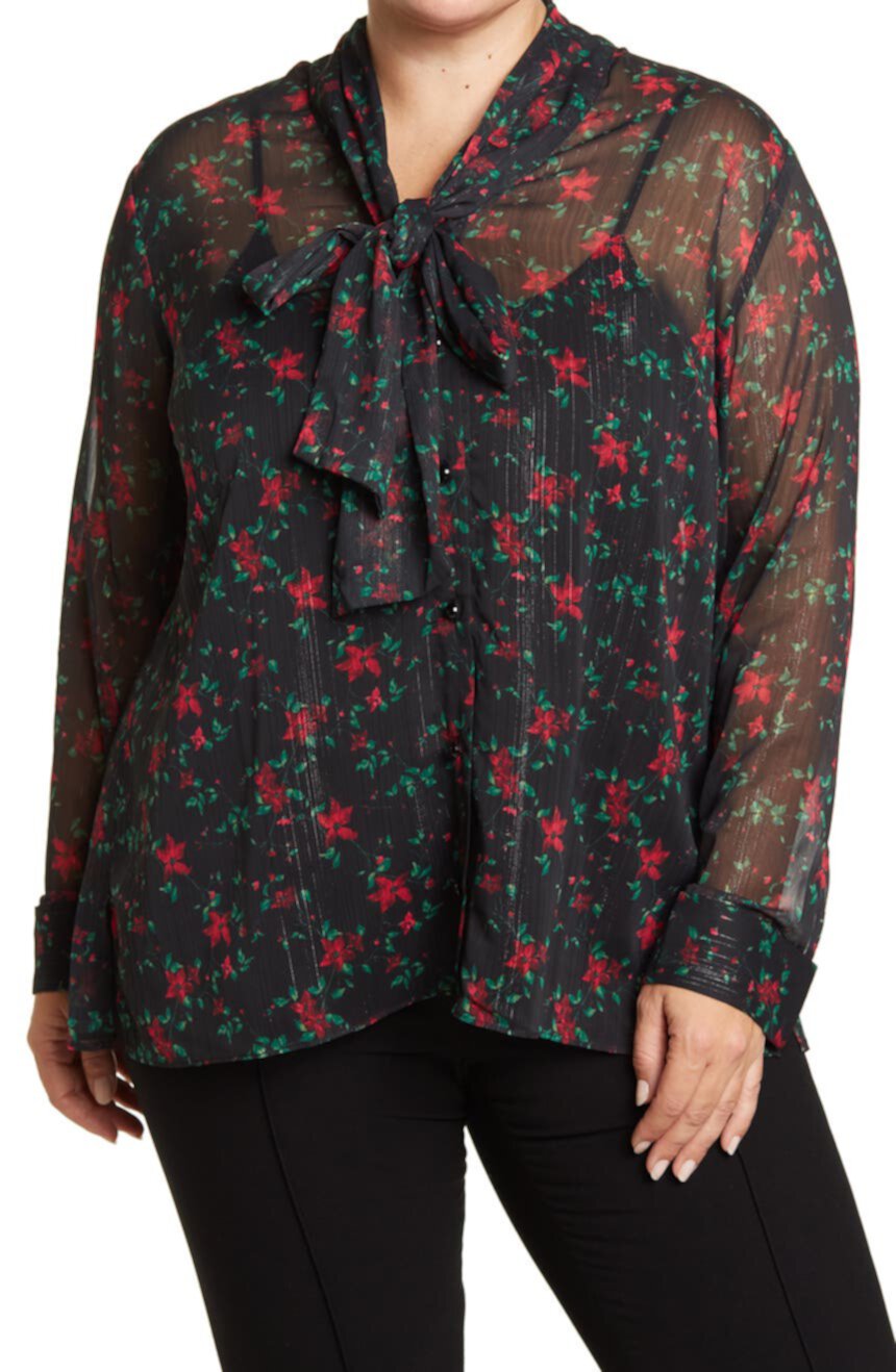 Блузка с длинным рукавом и цветочным принтом Poinsettia с завязками и длинными рукавами Maree Pour Toi