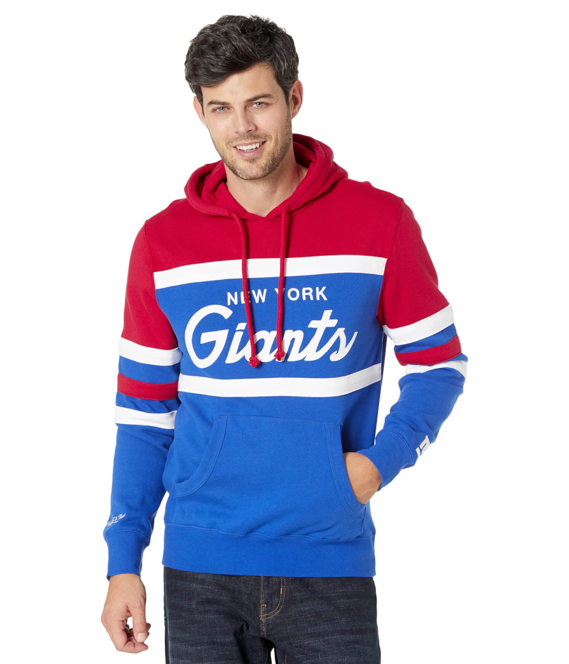 Кофта NFL Head Coach Giants от Mitchell & Ness с капюшоном, хлопок 80% и флис 20%, приталенный фасон Mitchell & Ness