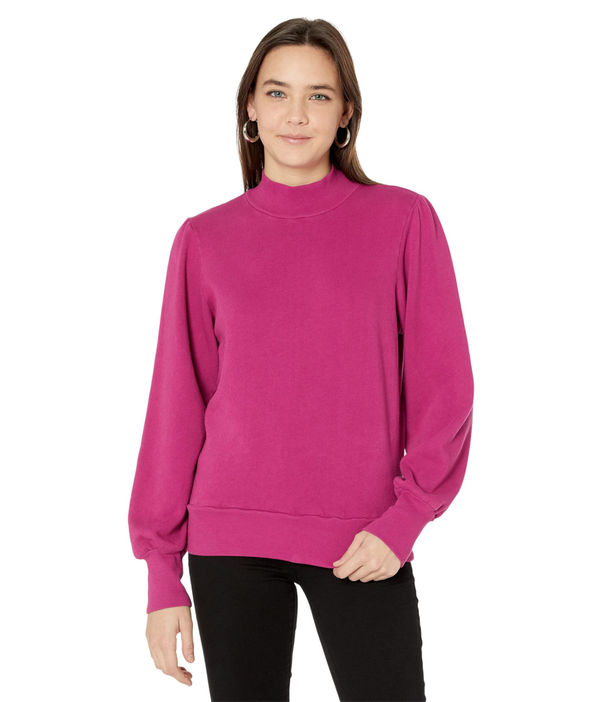 Женский Пуловер Michael Stars Cozy Terry Paisley Puff Long Sleeve Mock Neck Michael Stars