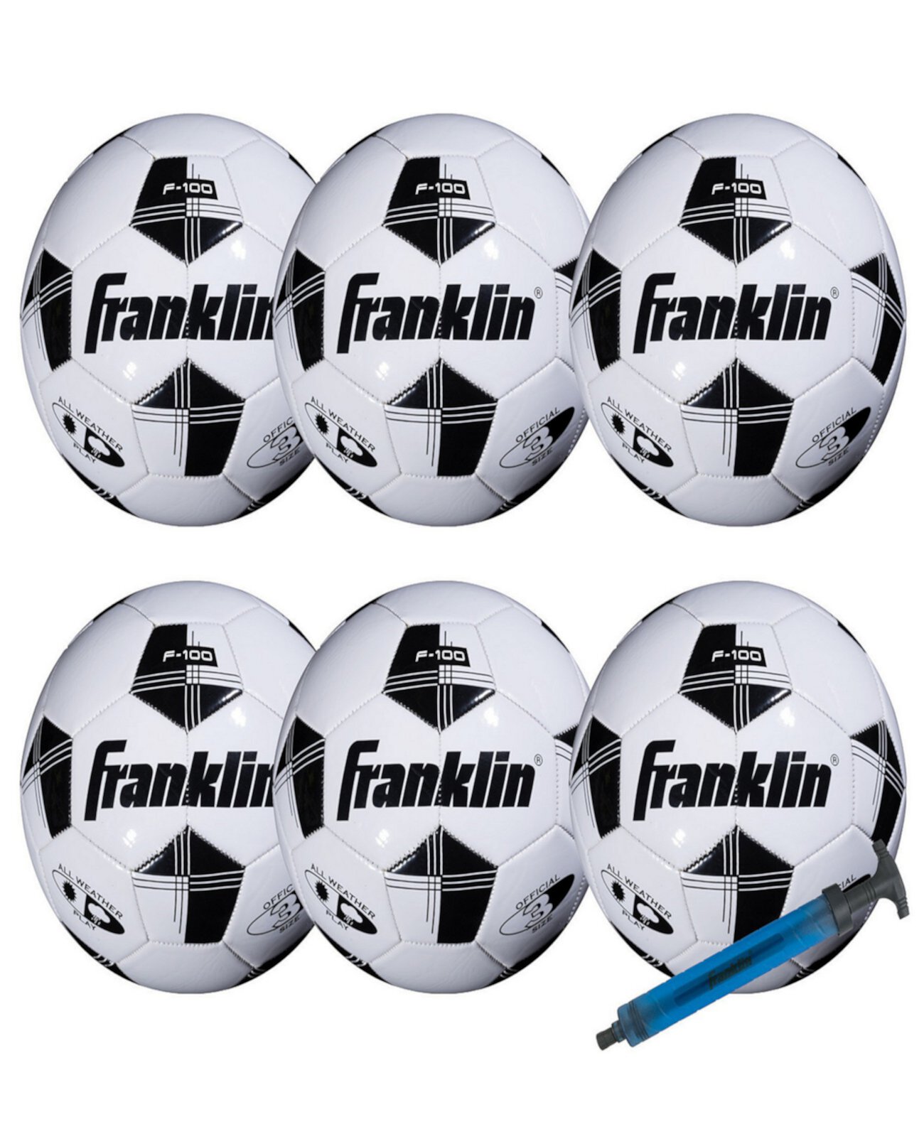 Насос для футбольных мячей, размер 3, комп. 100, 6 шт. Franklin Sports