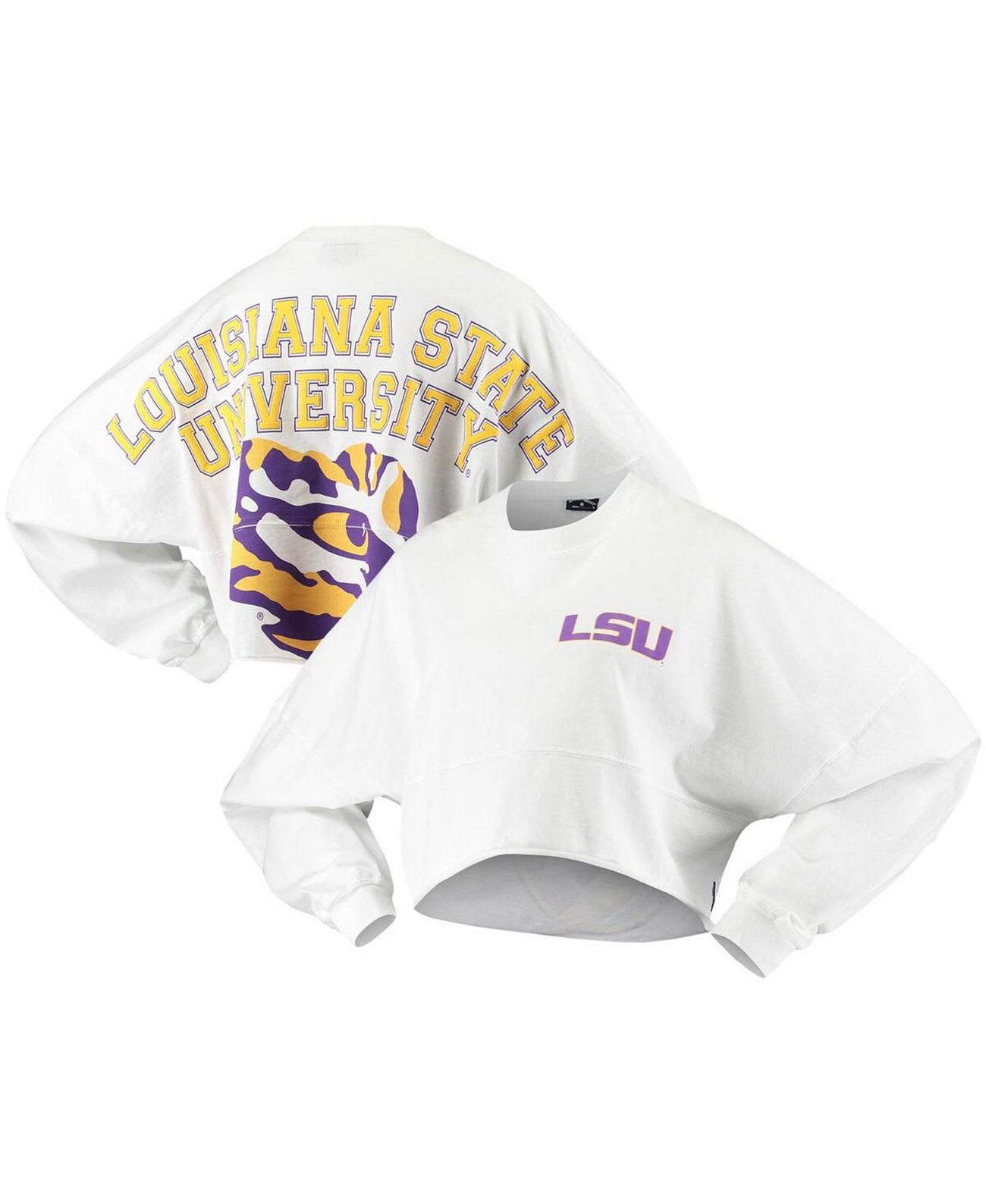 Женская белая укороченная футболка с длинным рукавом LSU Tigers Raw Hem Spirit Jersey