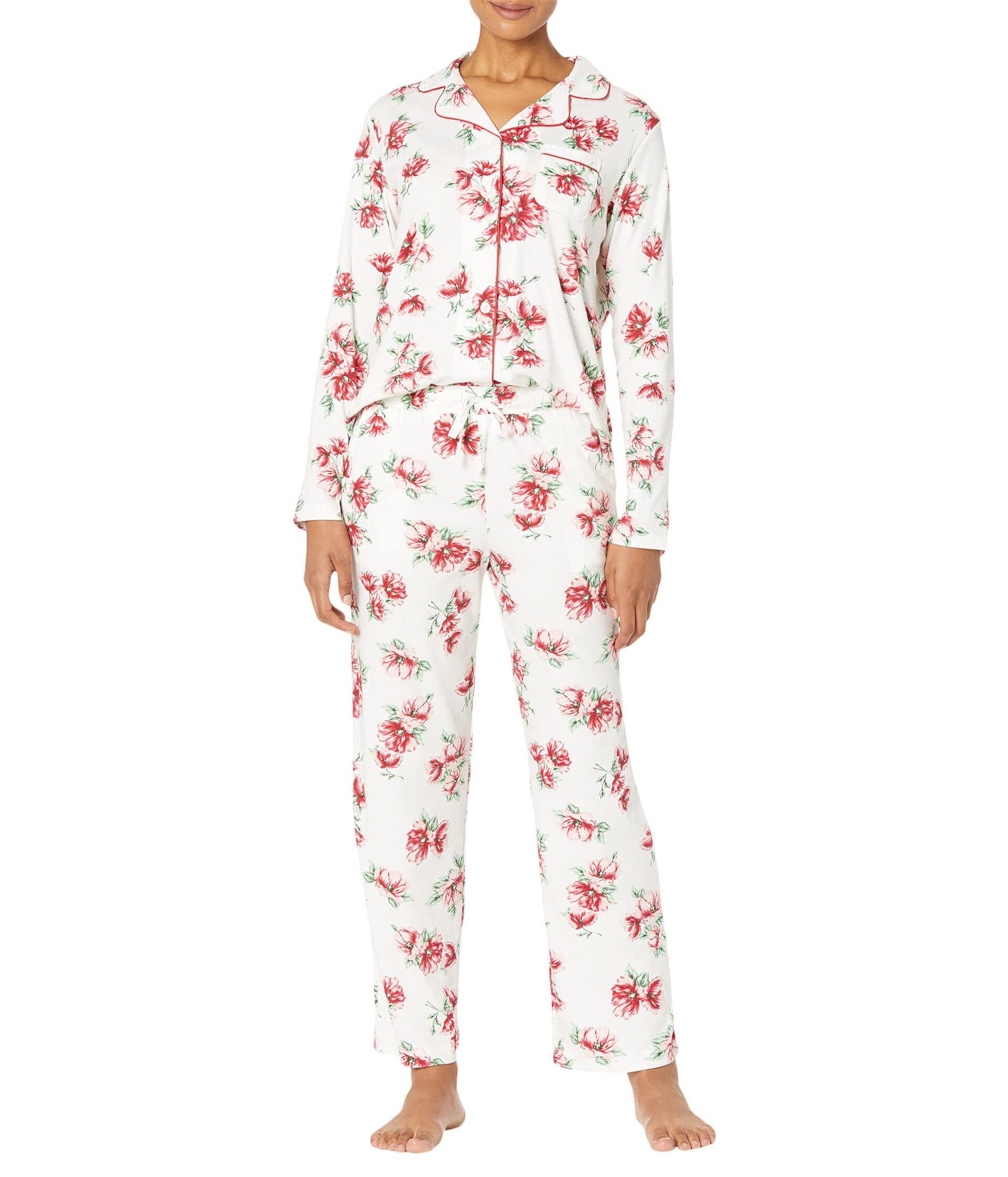 Пижамный комплект с падающим цветочным принтом и воротником-стойкой Karen Neuburger