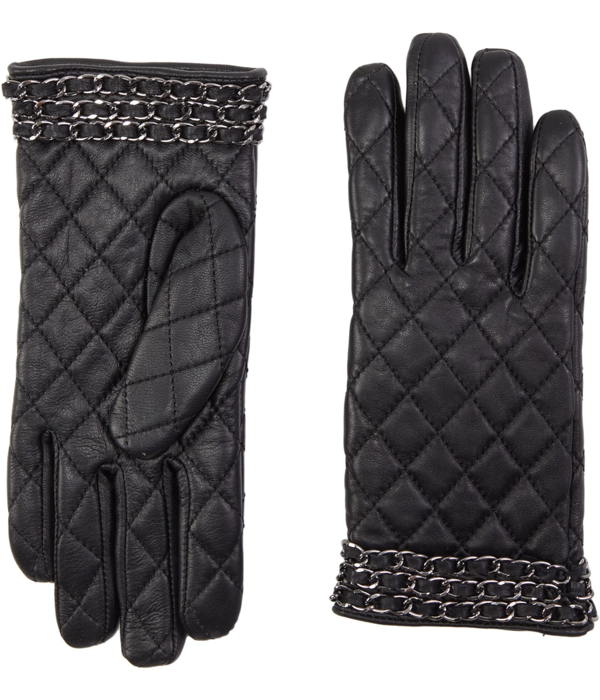 Зимние перчатки Badgley Mischka Quilted Leather w/ Chain Badgley Mischka