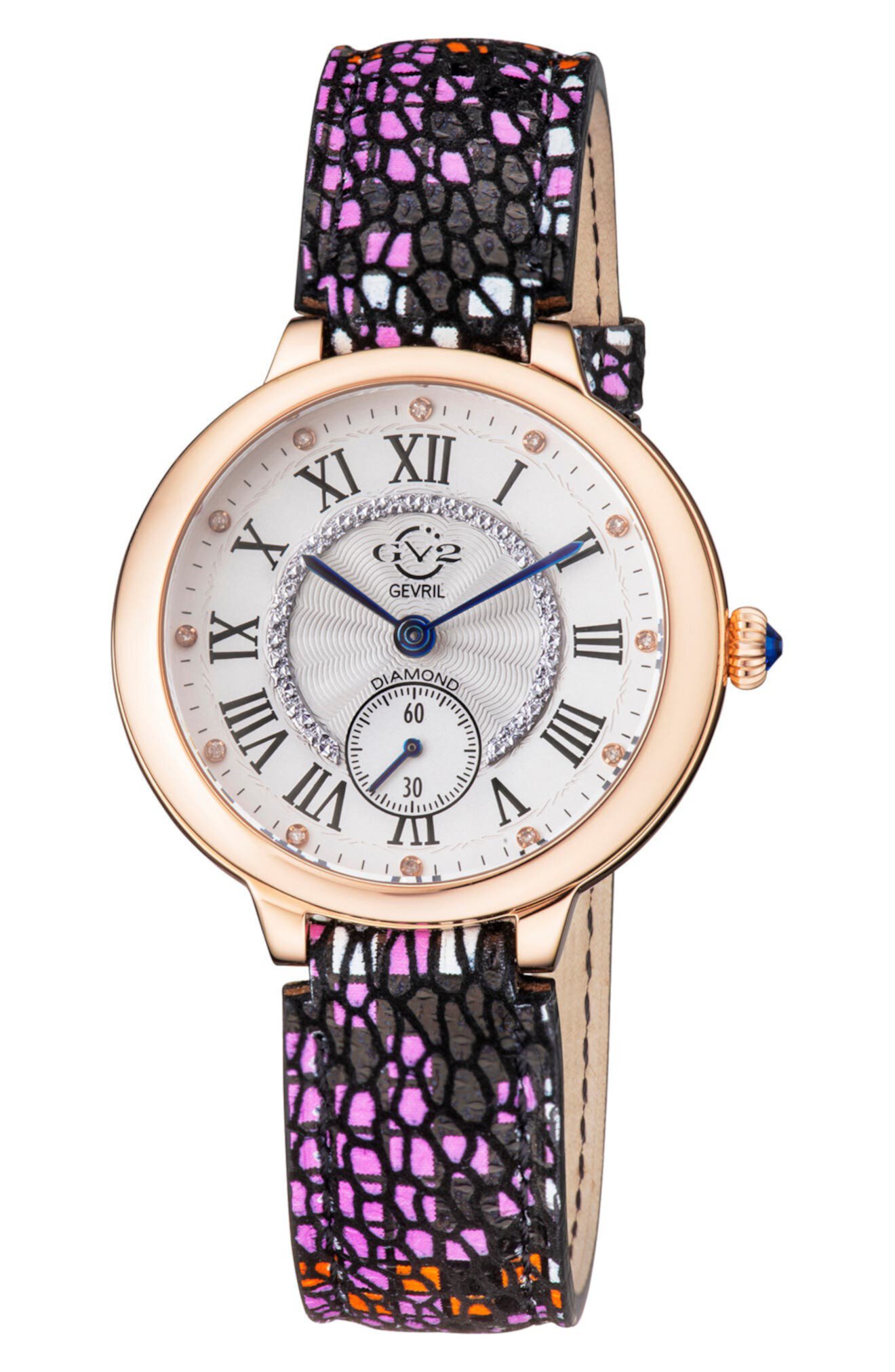 Женские часы Rome Diamond Swiss Quartz с кожаным ремешком с тиснением, 36 мм — 0,057 карата Gevril