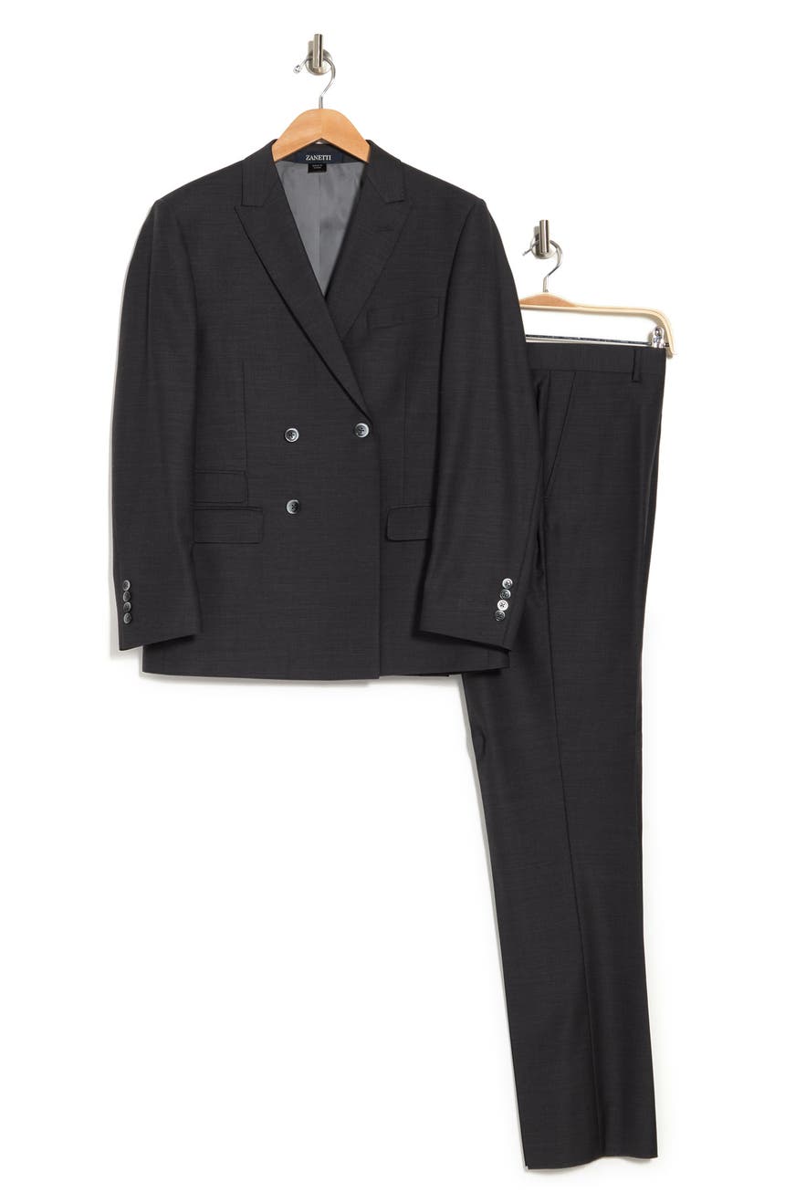 Темно-серый двубортный костюм современного кроя с заостренными лацканами Zanetti