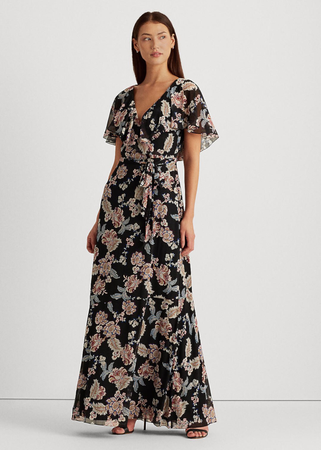 Платье из мятого жоржета с цветочным рисунком Ralph Lauren