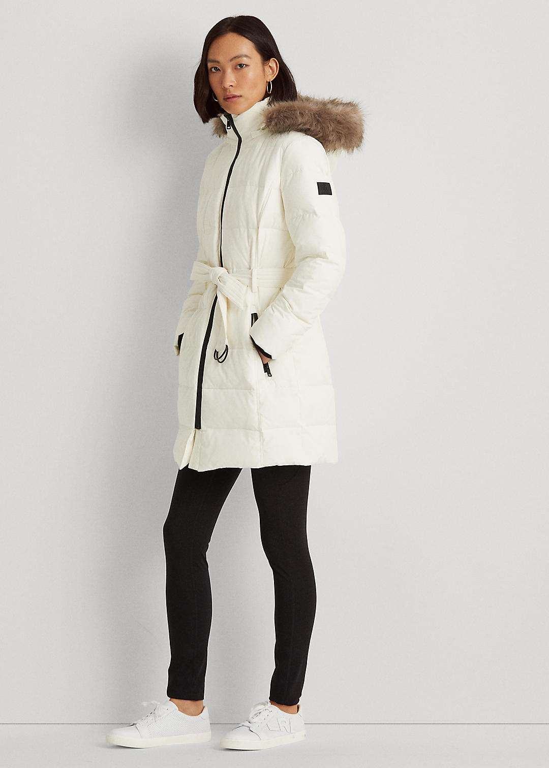 Пуховое пальто с отделкой из искусственного меха Ralph Lauren
