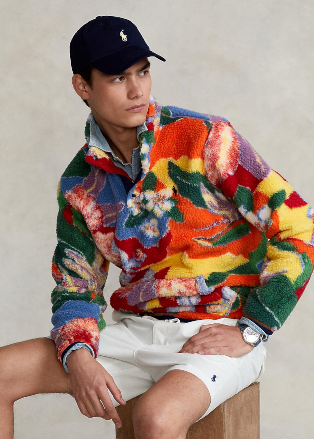 Пуловер из флиса с цветочным принтом и ворсом Ralph Lauren