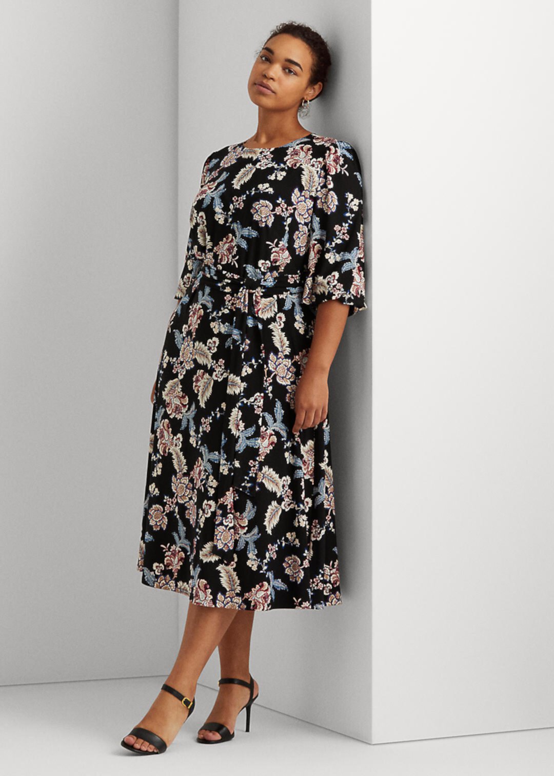 Платье-блузон с цветочным принтом и рукавами Ralph Lauren