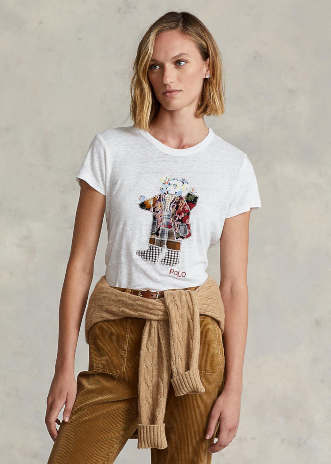 Стеганая футболка из льняного джерси с медведем Ralph Lauren