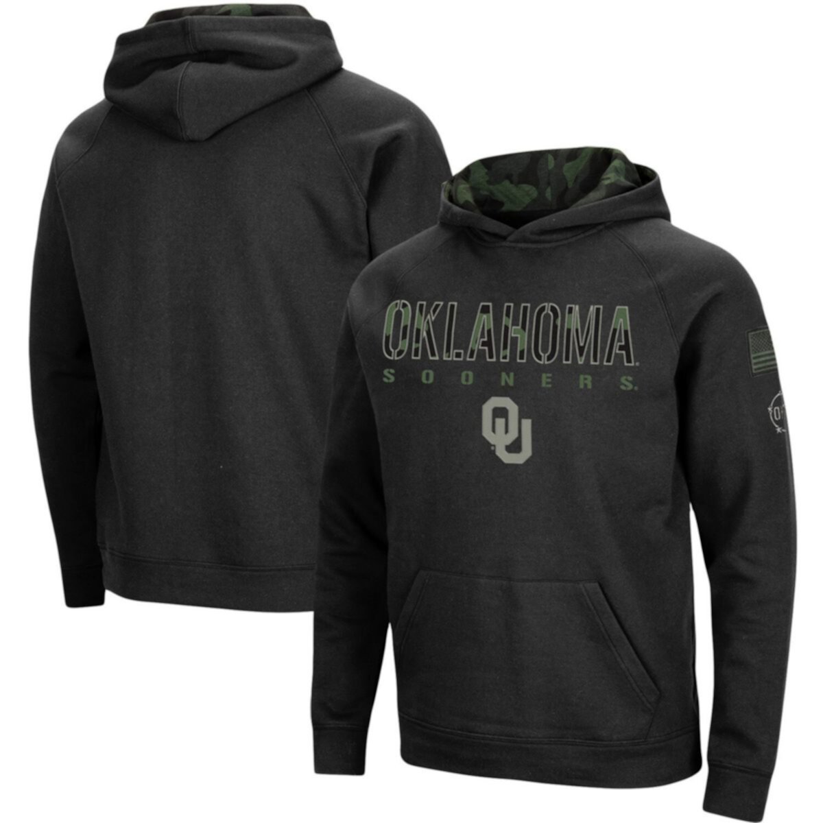 Мужская Футболка Colosseum Черная Oklahoma Sooners Big & Tall OHT Military Appreciation Raglan Pullover Hoodie Colosseum