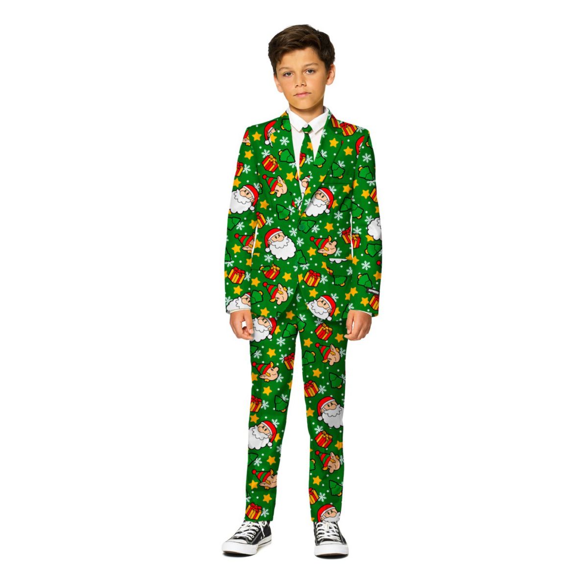 Зеленый рождественский костюм Suitmeister Santa Elves для мальчиков 4–16 лет, пиджак, брюки и усилитель; Набор галстуков Suitmeister
