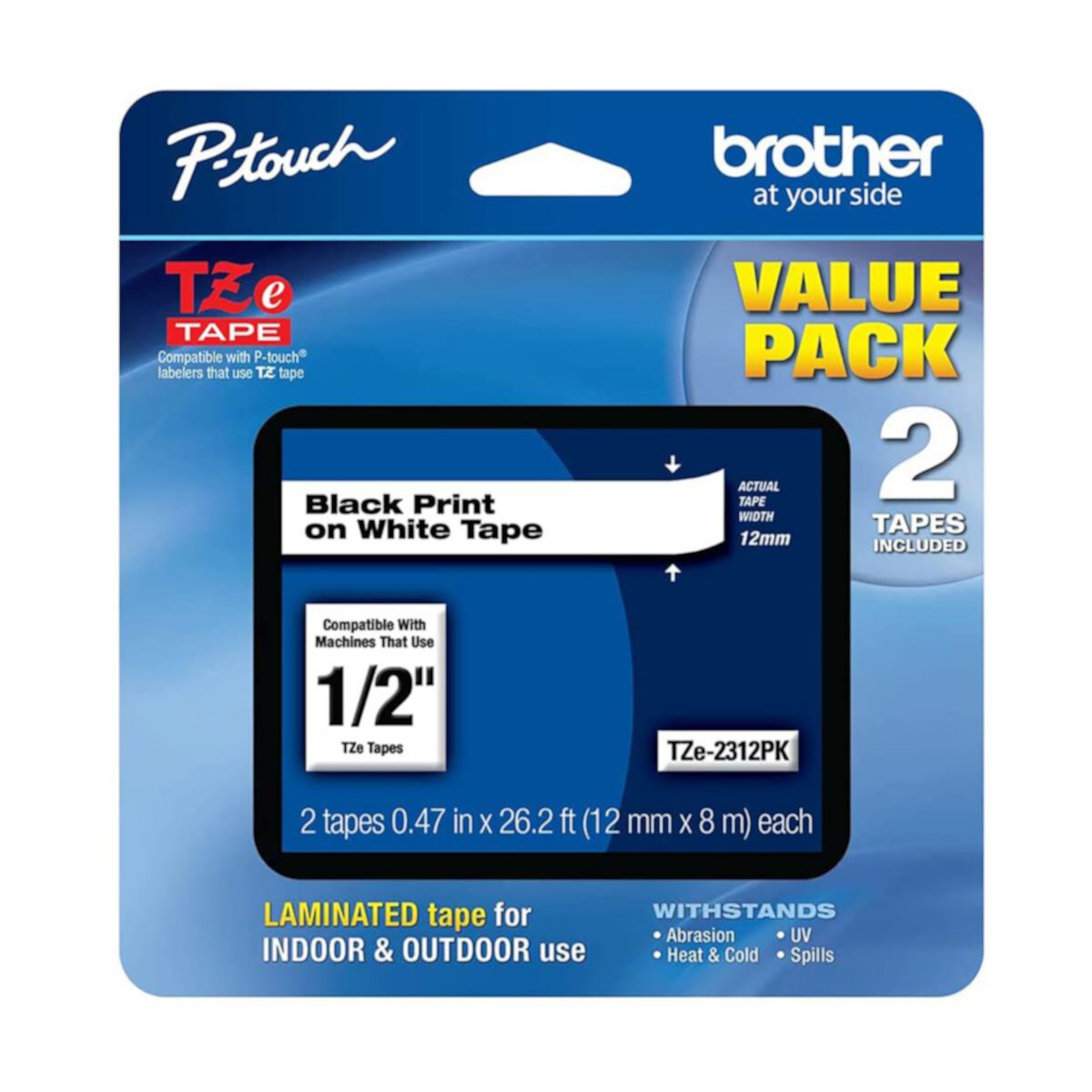 Лента для этикеток Brother Black on White — (2 упаковки) для P-Touch Label Maker Brother