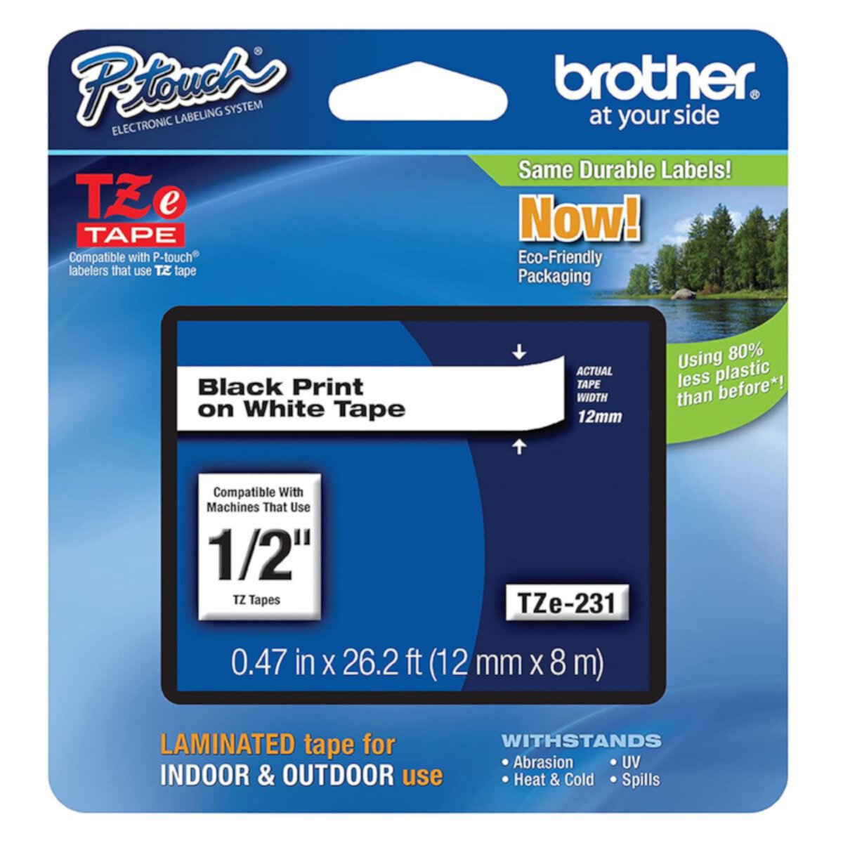 Черная печать Brother на белой ламинированной ленте для наклеек P-touch Label Maker Brother