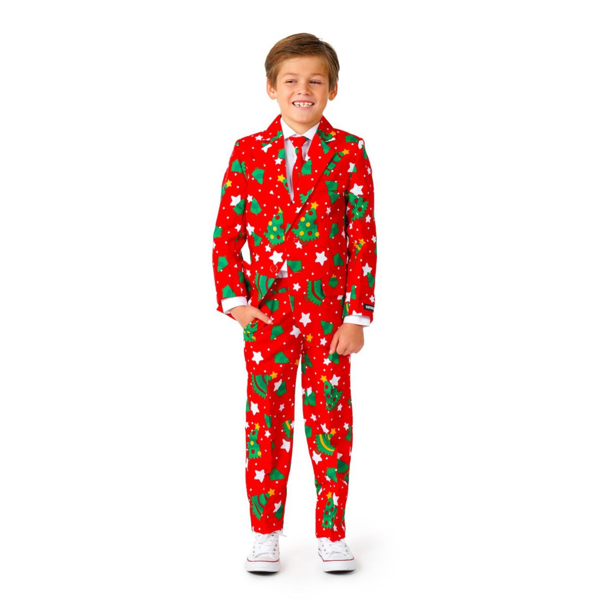 Мальчики 4-16 Suitmeister Рождественская елка Красный костюм с курткой, брюками и галстуком Suitmeister