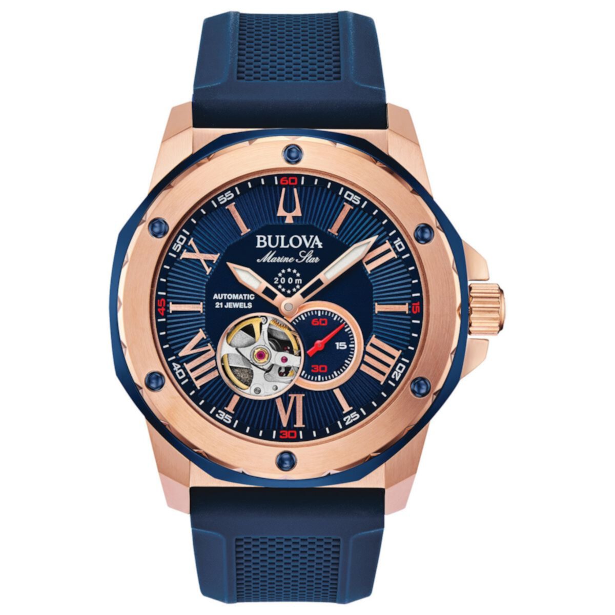 Мужские часы Bulova Marine Star с синим силиконовым ремешком и автоматическими часами - 98A227 Bulova