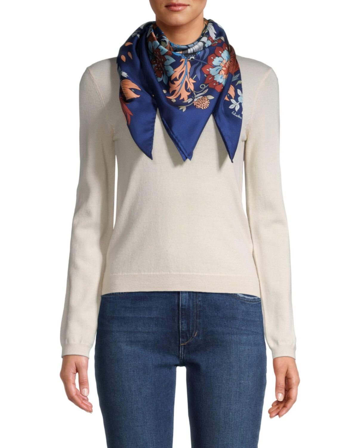 Шелковый шарф с цветочным принтом в винтажном стиле Salvatore Ferragamo