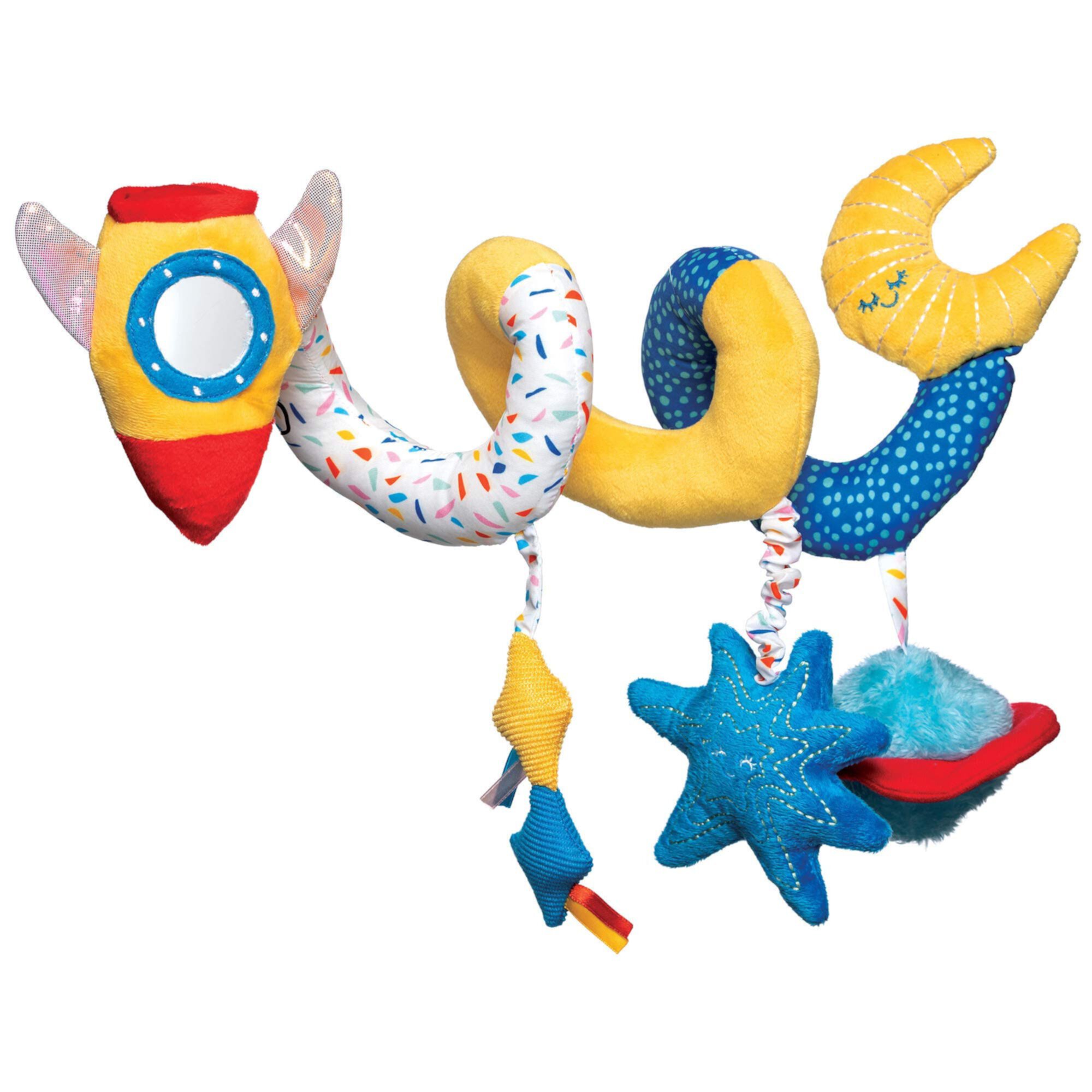 Мягкая детская дорожная спираль с космической тематикой Manhattan Toy Rocket с безопасным для ребенка зеркалом, эластичным шнурком и погремушкой Manhattan Toy