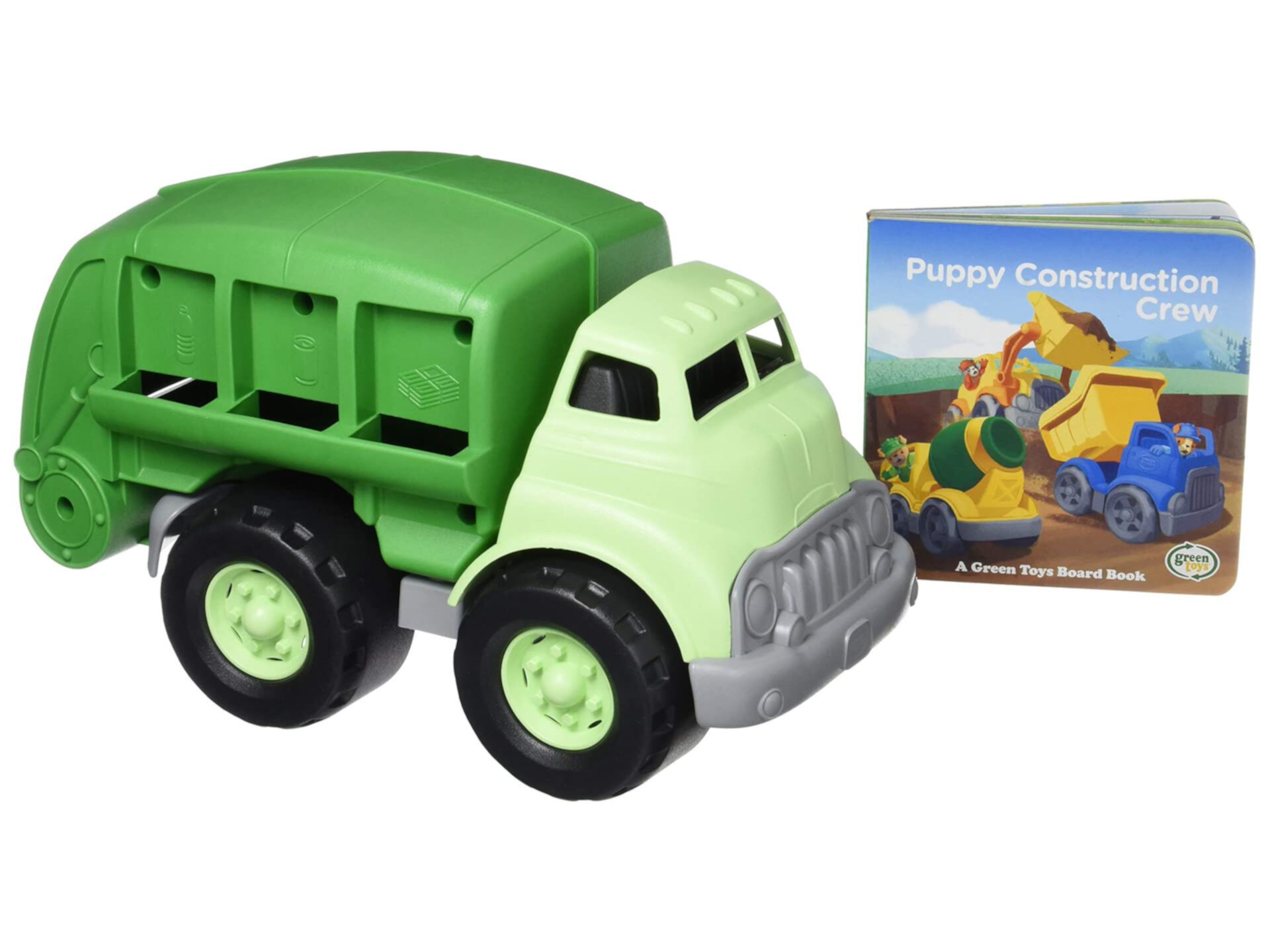 Green Toys Recycling Truck & Board Book, Green - Ролевые игры, Двигательные навыки, Чтение, Детский игрушечный автомобиль. Не содержит BPA, фталатов, ПВХ. Можно мыть в посудомоечной машине, переработанный пластик, сделано в США. Green Toys