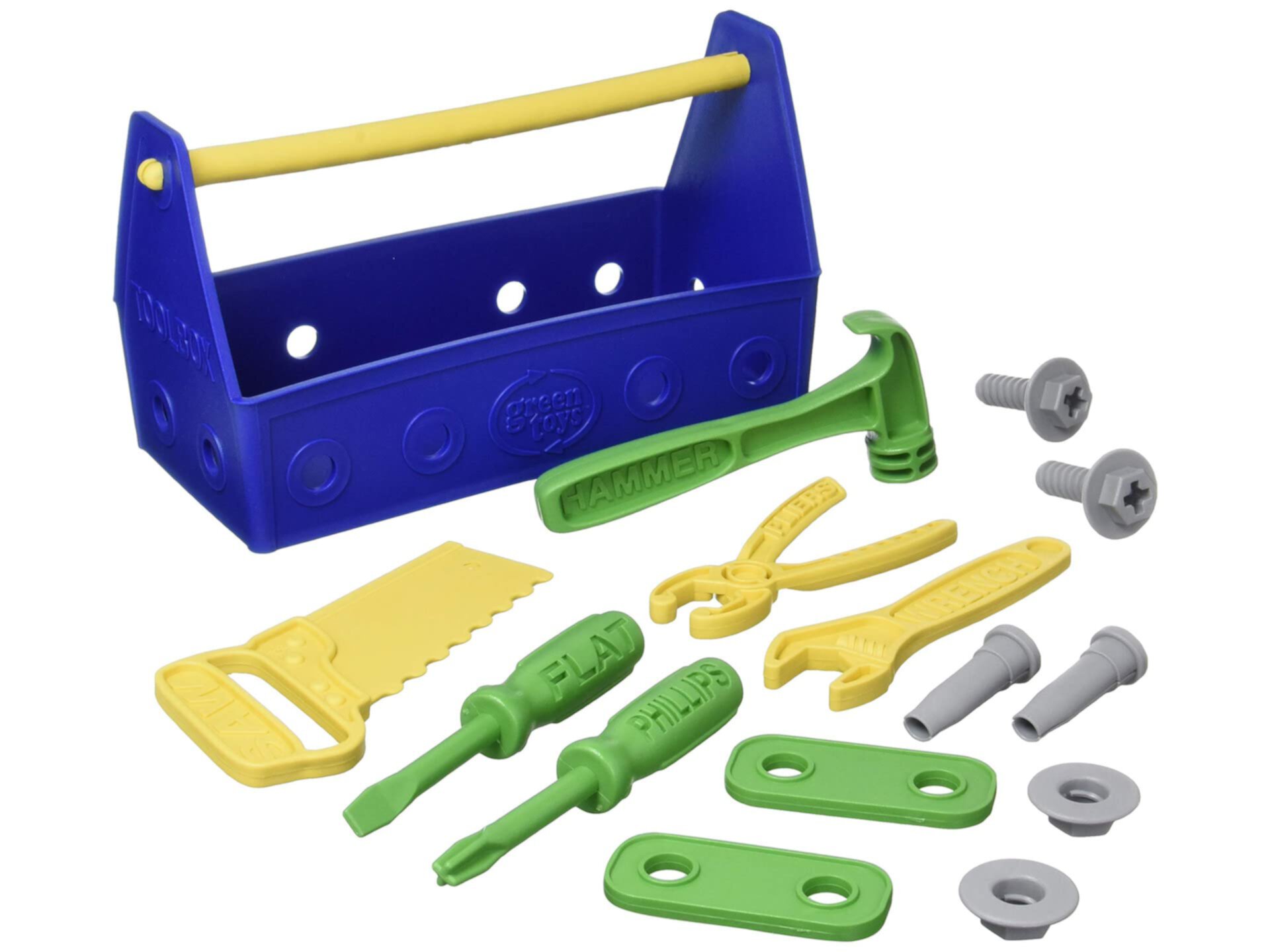 Набор инструментов для зеленых игрушек, синий 4C - 15 предметов. Притворная игра, двигательные навыки, язык и общение. Детская ролевая игра. Не содержит BPA, фталатов, ПВХ. Можно мыть в посудомоечной машине, переработанный пластик, сделано в США. Green Toys