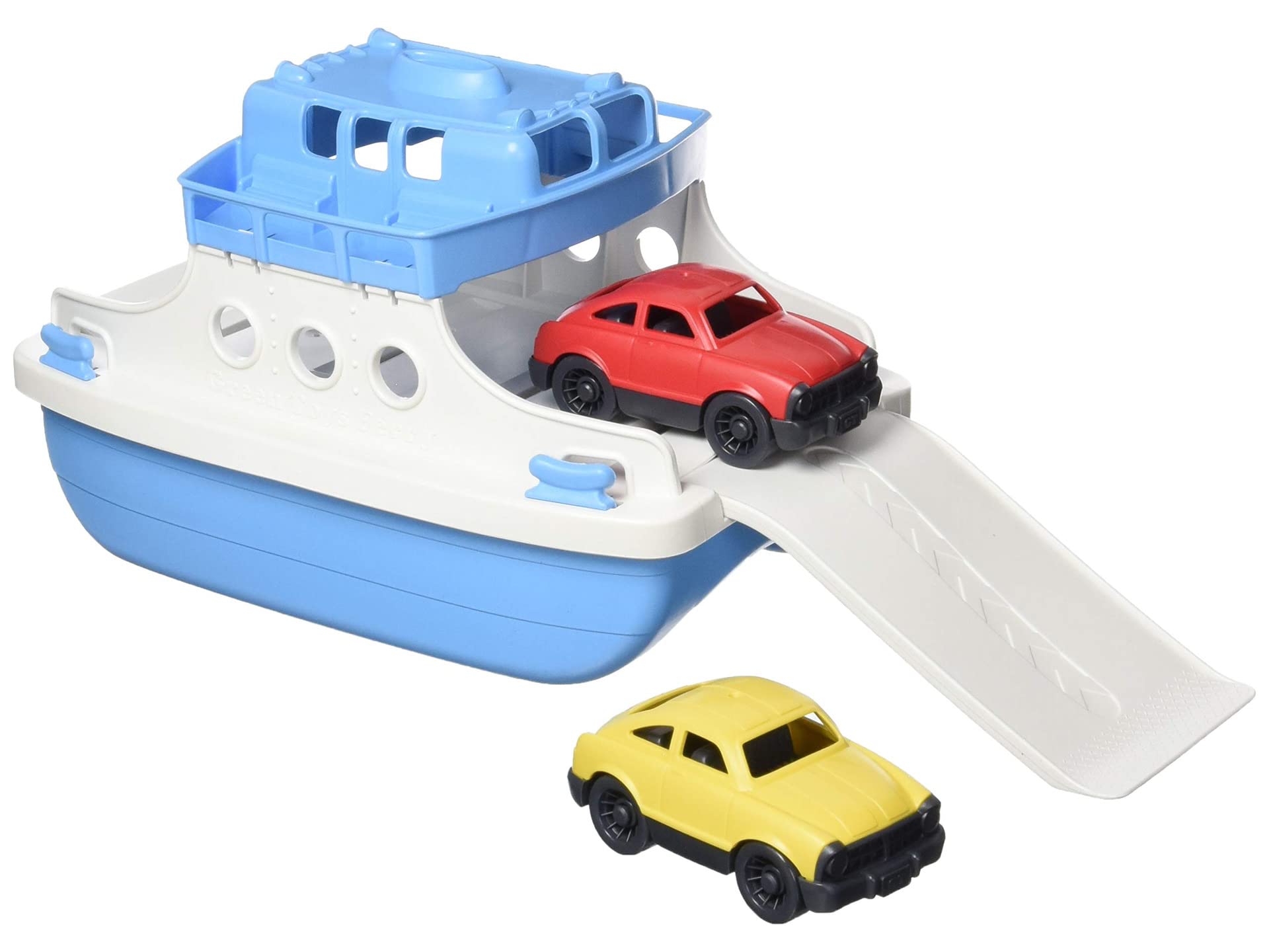 Паром Green Toys, сине-белый 4C - ролевая игра, двигательные навыки, детская игрушка для купания, плавающая машина. Не содержит BPA, фталатов, ПВХ. Можно мыть в посудомоечной машине, переработанный пластик, сделано в США. Green Toys