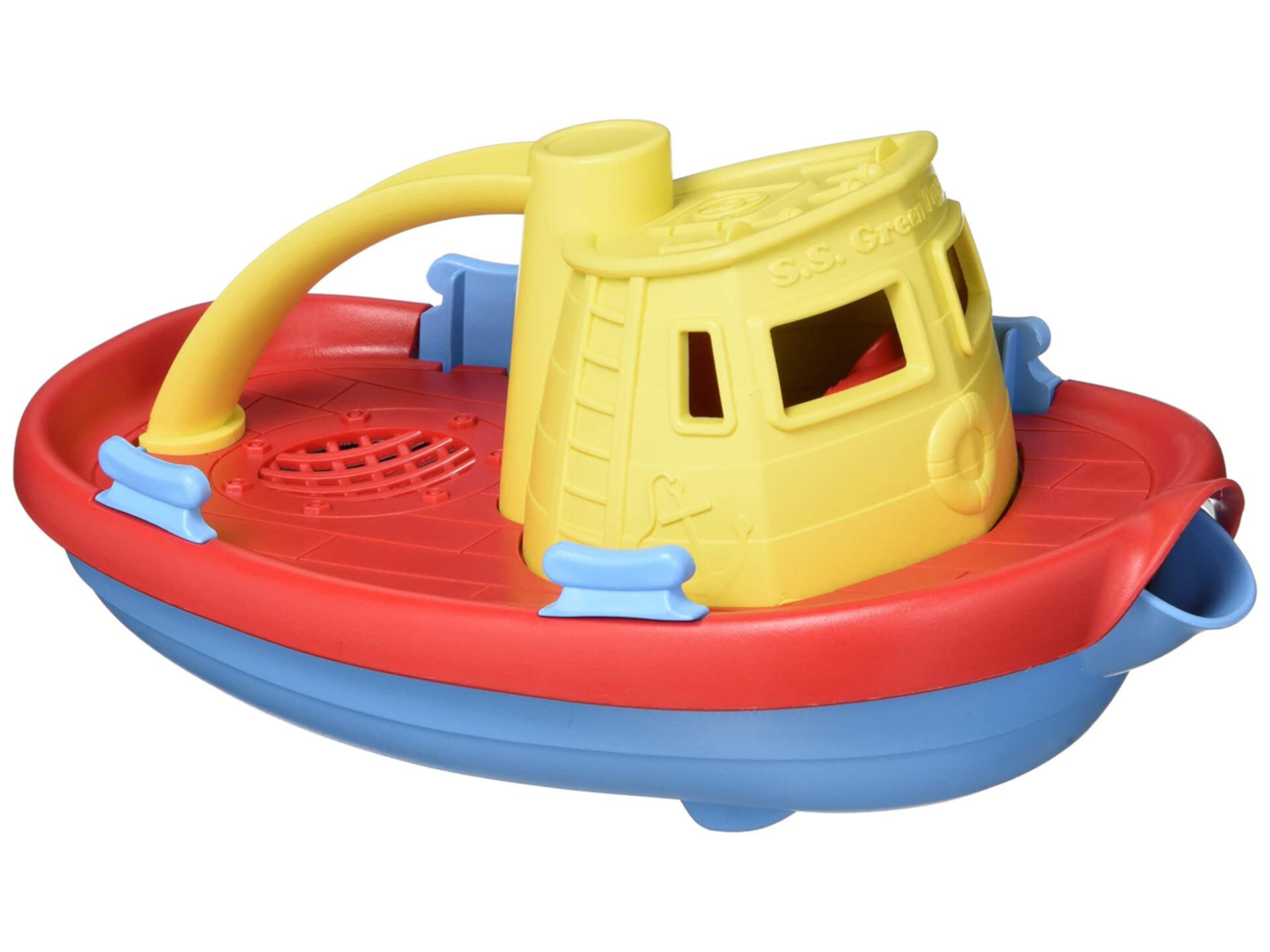 Буксир Green Toys, желтый / красный / синий CB - ролевая игра, двигательные навыки, детская игрушка для ванной, плавающая машина для заливки. Не содержит BPA, фталатов, ПВХ. Можно мыть в посудомоечной машине, переработанный пластик, сделано в США. Green Toys