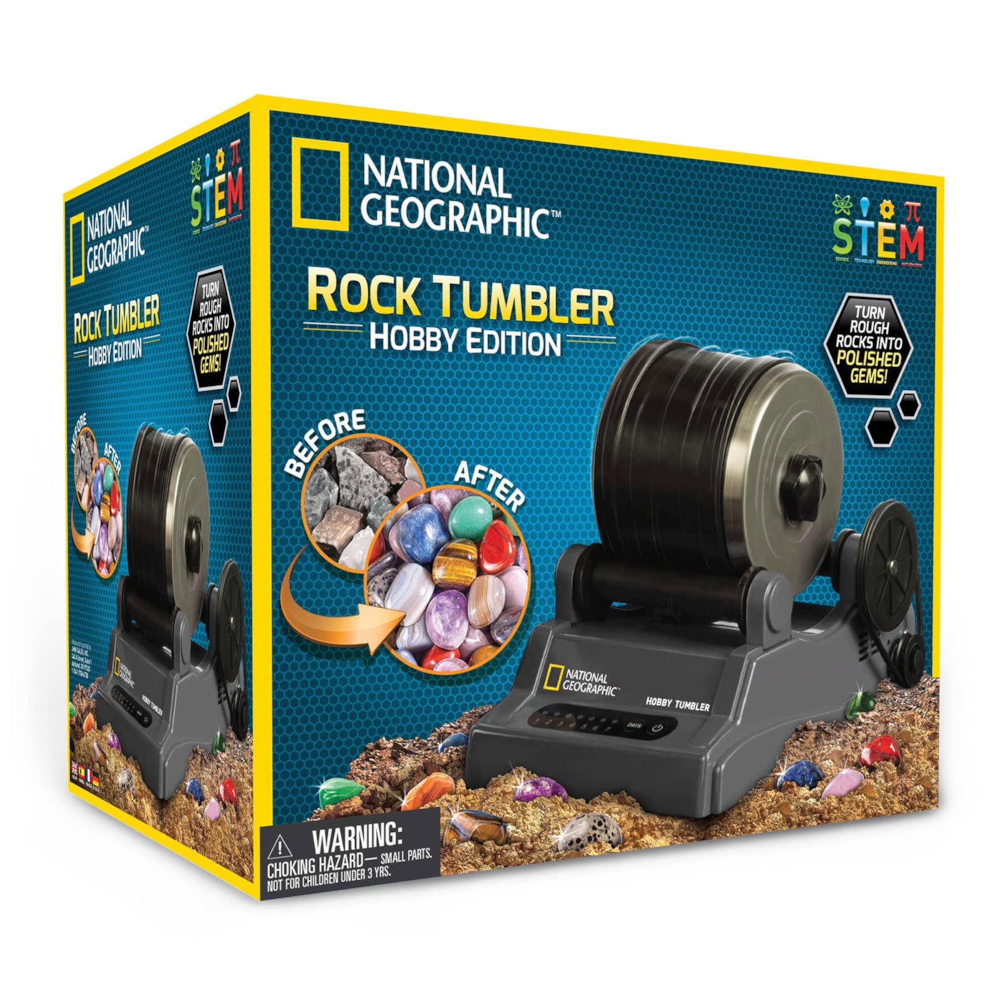 Набор NATIONAL GEOGRAPHIC Hobby Rock Tumbler включает необработанные драгоценные камни, 4 полировальных зерна, крепления для ювелирных изделий, руководство по обучению, большой научный набор National Geographic