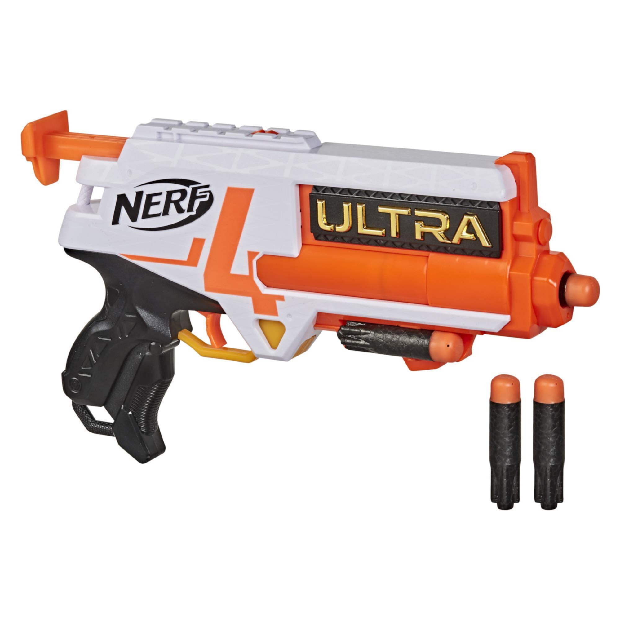 NERF Ultra Four Dart Blaster -- 4 ультрадротика, одиночный взрыв, хранение 2 дротиков -- совместимы только с ультрадротиками Nerf